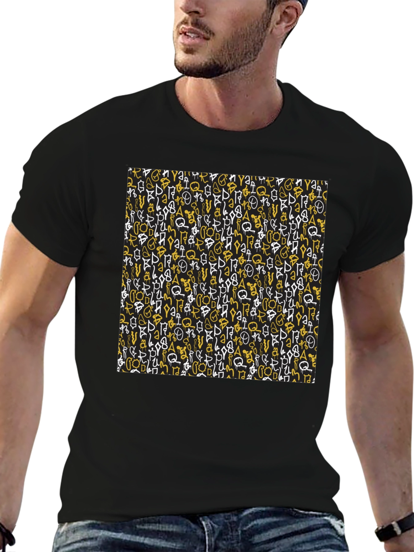 Abstract Graffiti Print Black T-Shirt