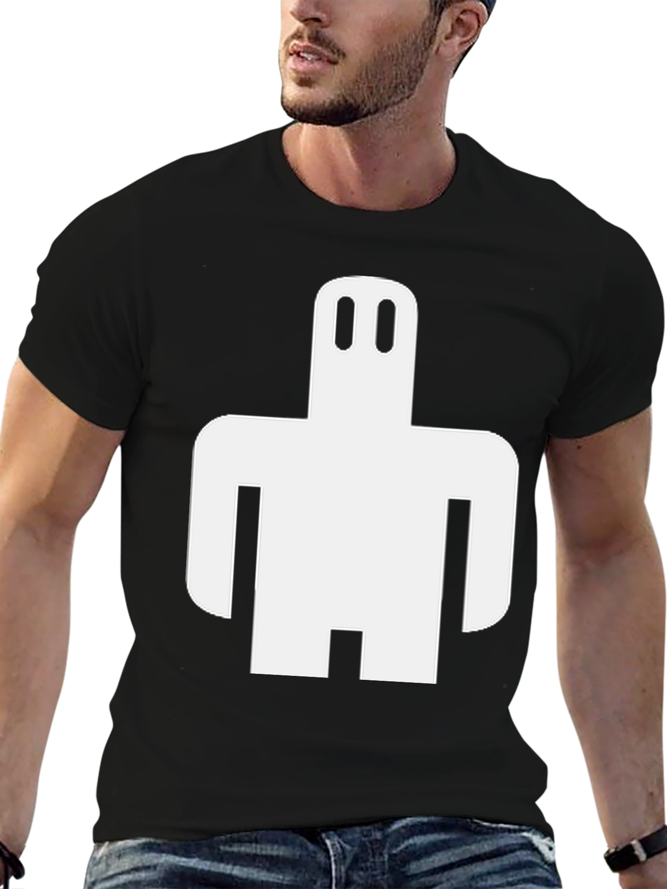 Abstract White Figure Graphic Black T-Shirt