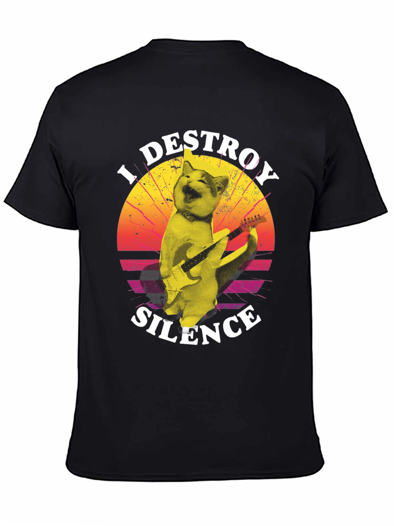 I Destroy Silence Cat Playing Guitar T-Shirt