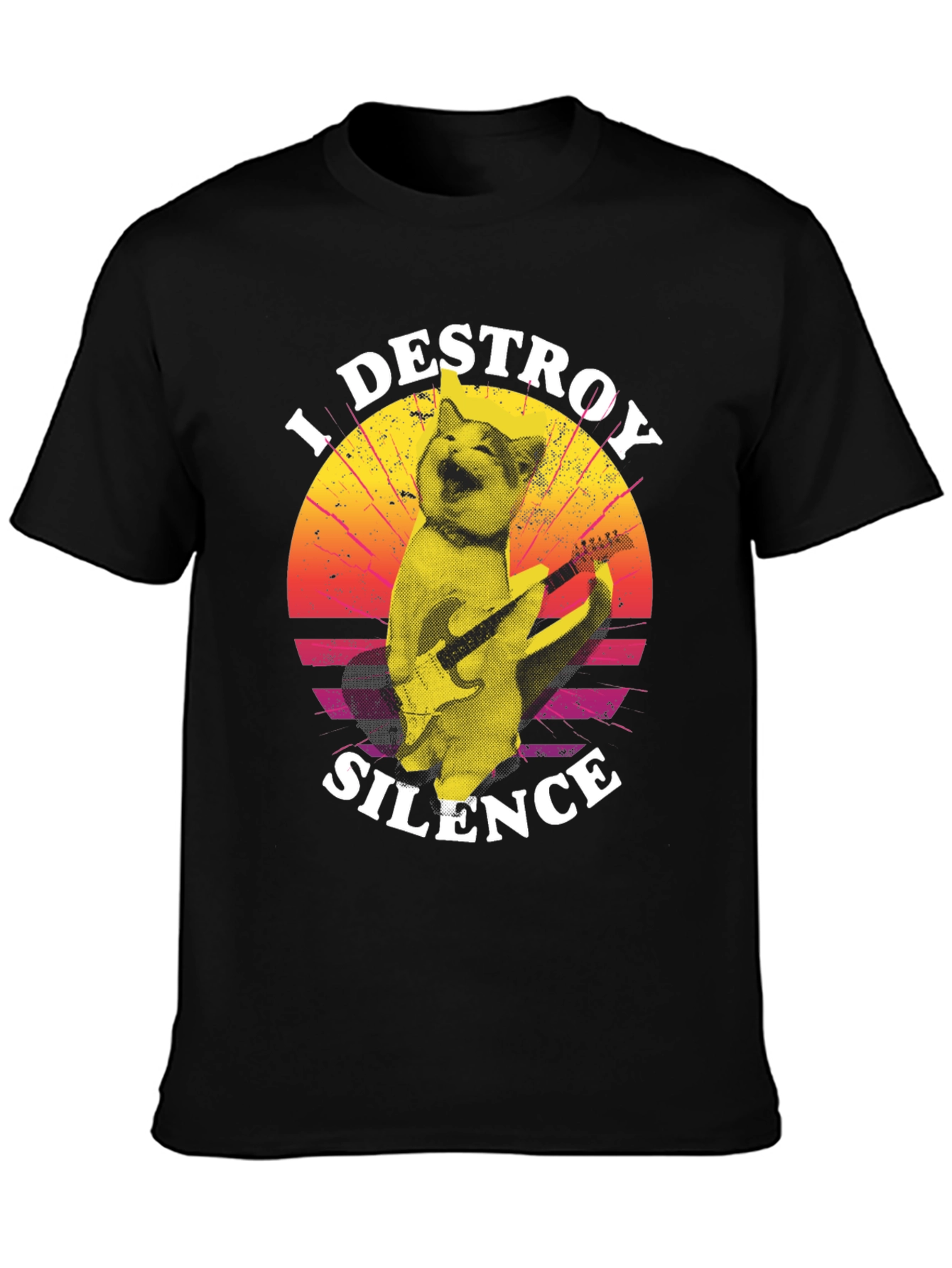 I Destroy Silence Cat Playing Guitar T-Shirt