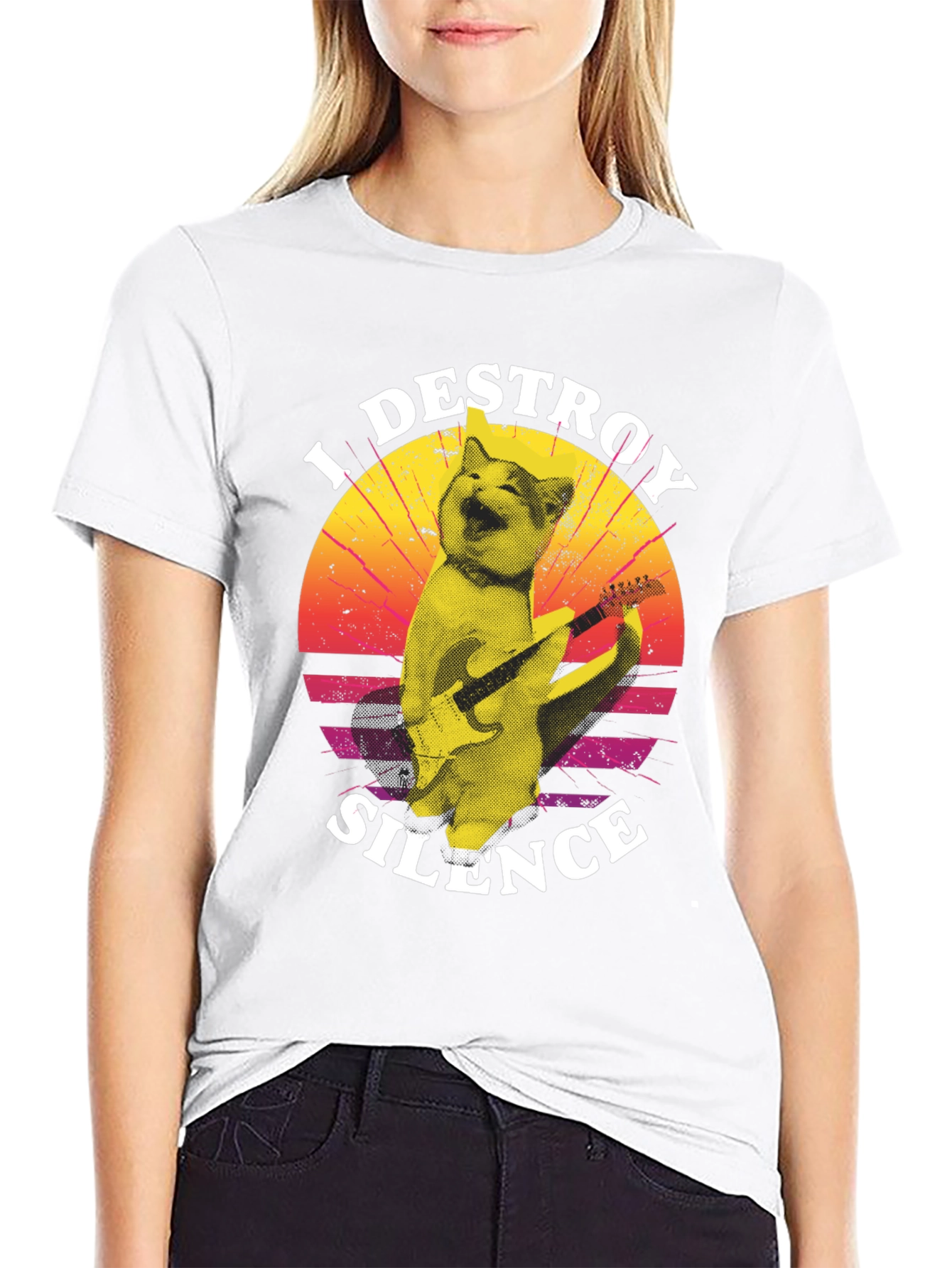 I Destroy Silence Cat Playing Guitar T-Shirt