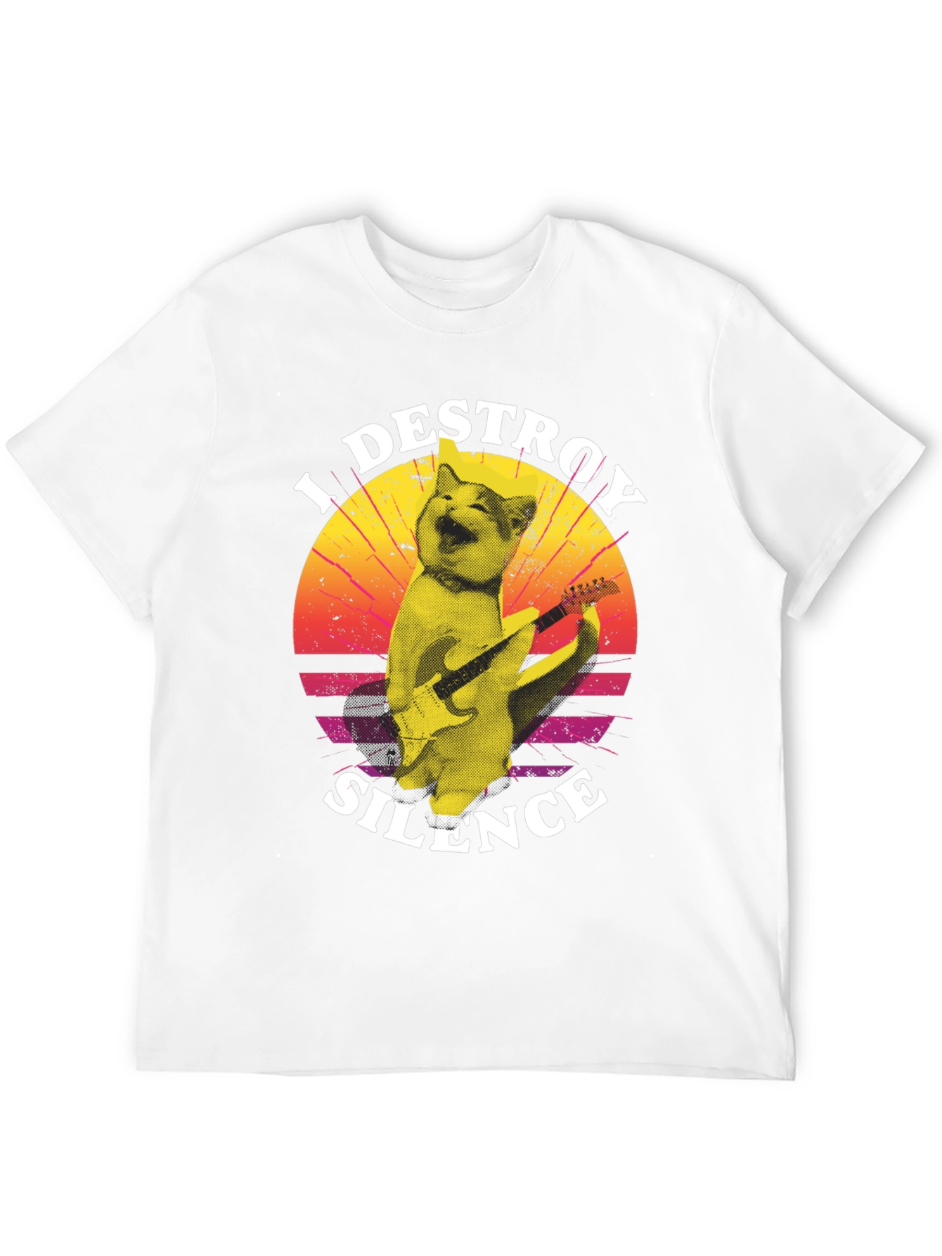 I Destroy Silence Cat Playing Guitar T-Shirt