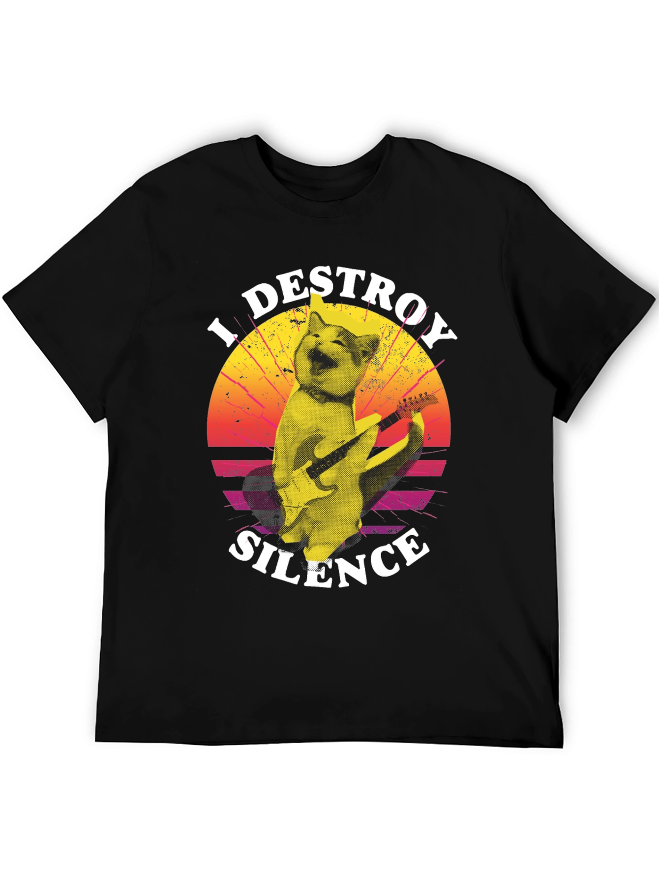 I Destroy Silence Cat Playing Guitar T-Shirt