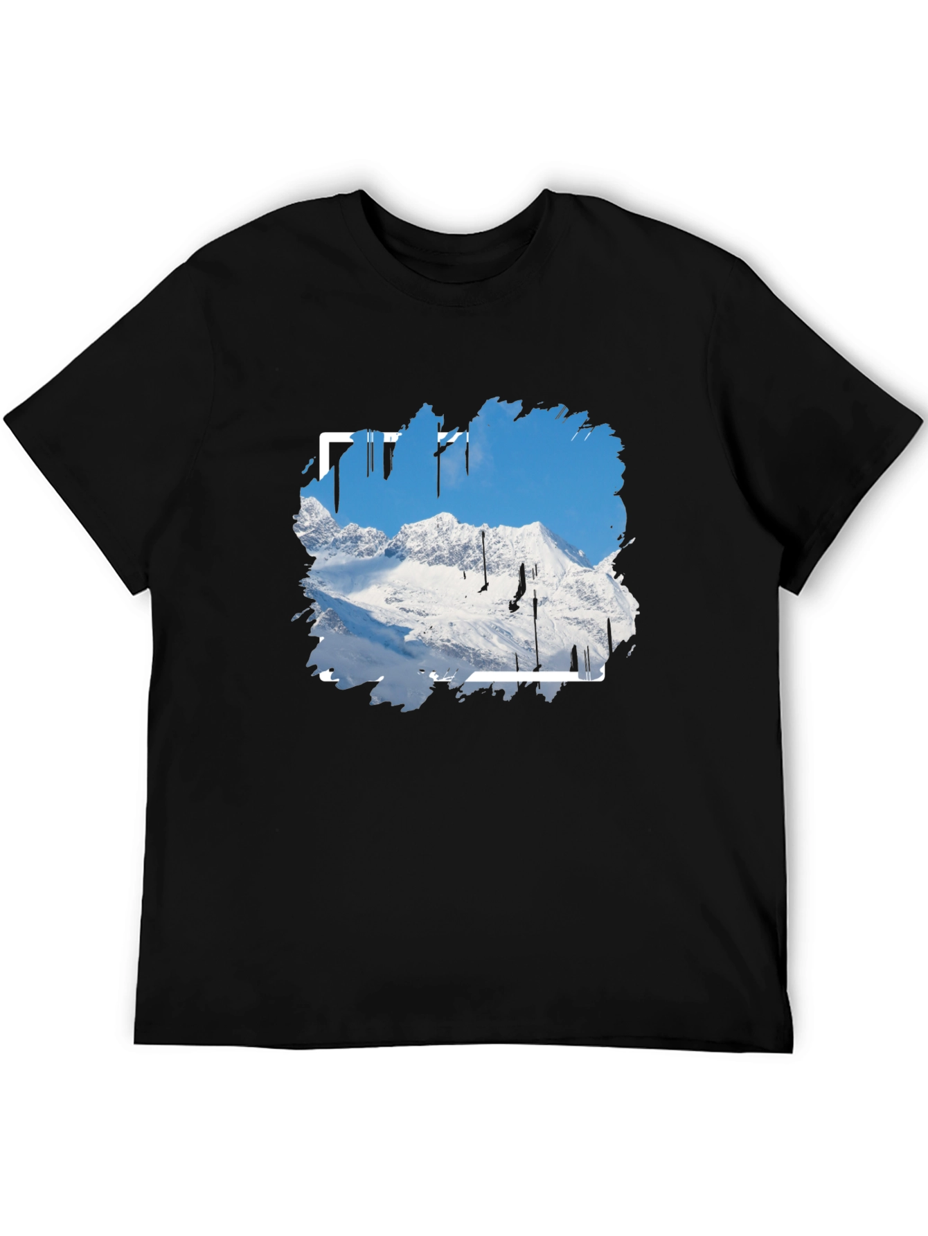 Mountain Scene Graphic Print Black T-Shirt