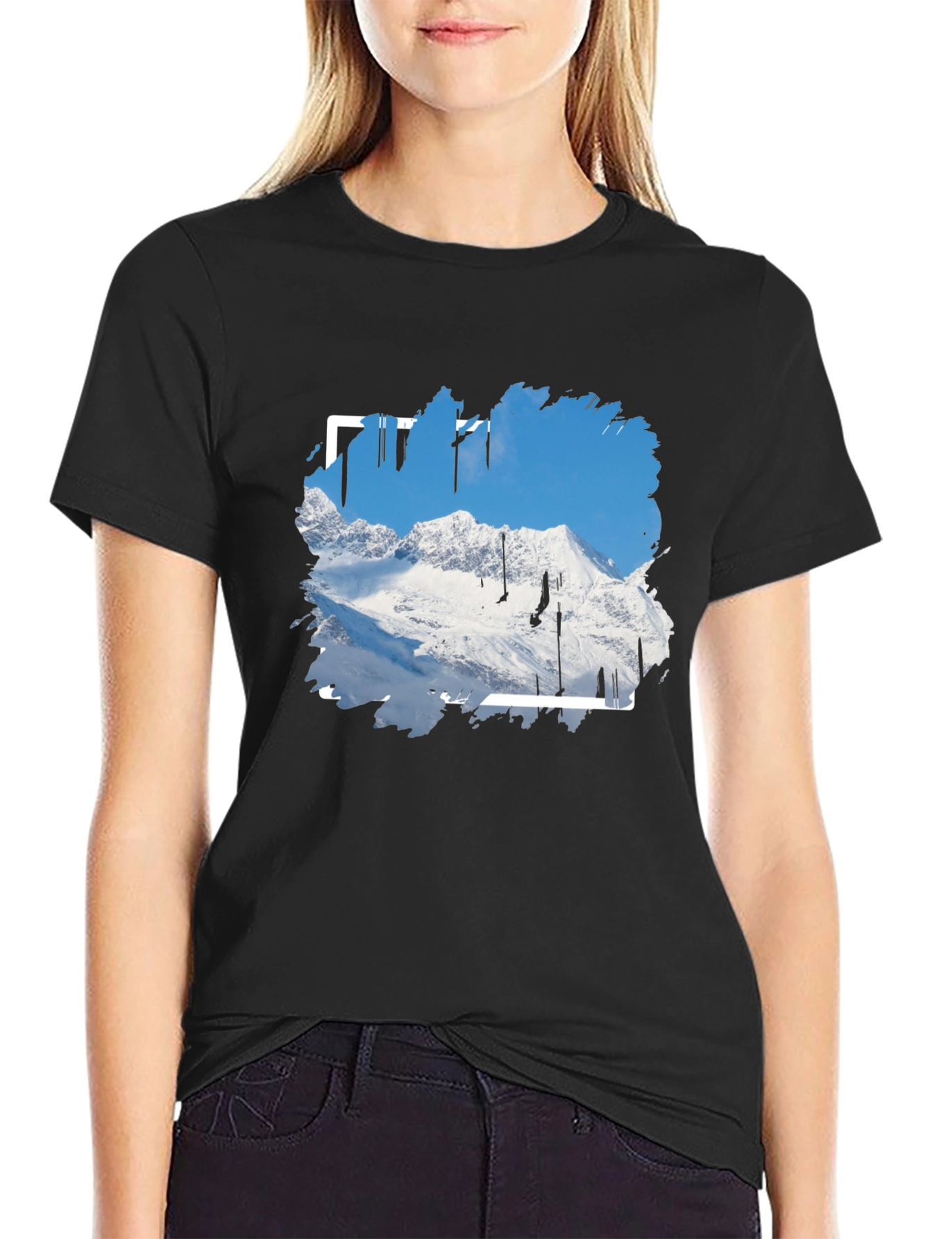 Mountain Scene Graphic Print Black T-Shirt