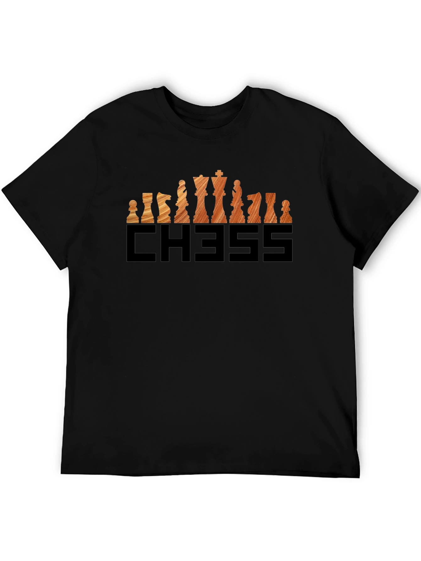 Chess Piece Graphic Tee - Wood Grain Design
