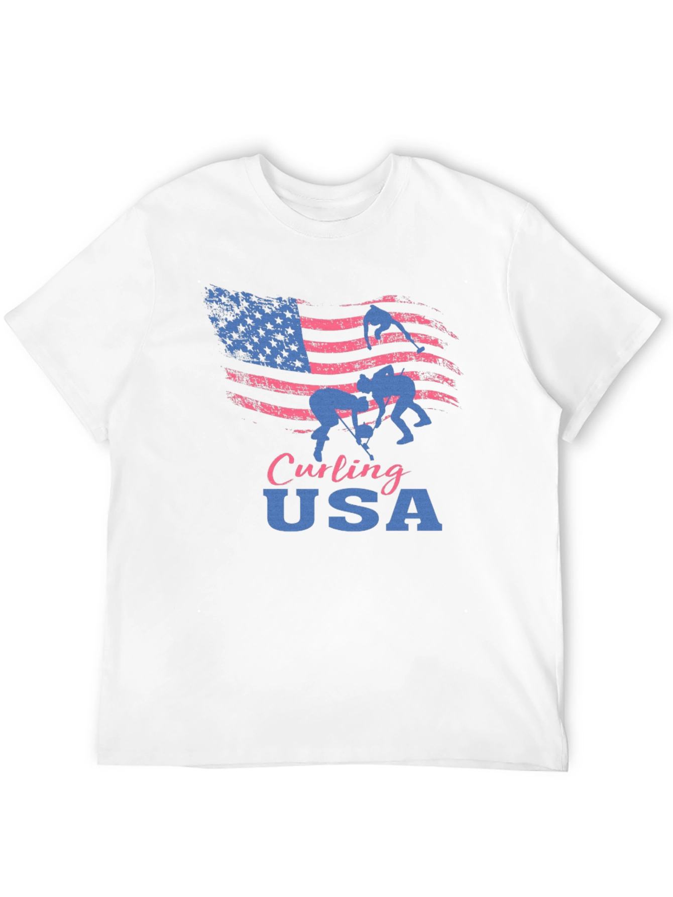 Curling USA T-Shirt - Patriotic American Flag Design