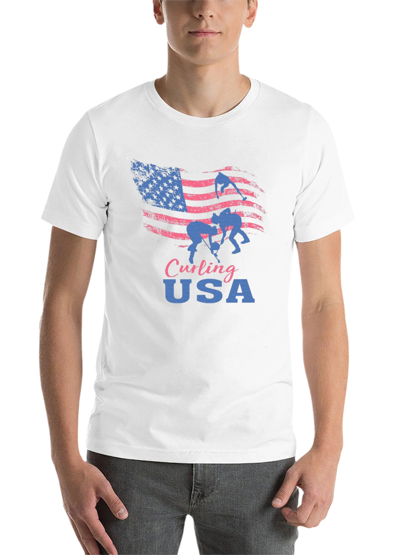 Curling USA T-Shirt - Patriotic American Flag Design