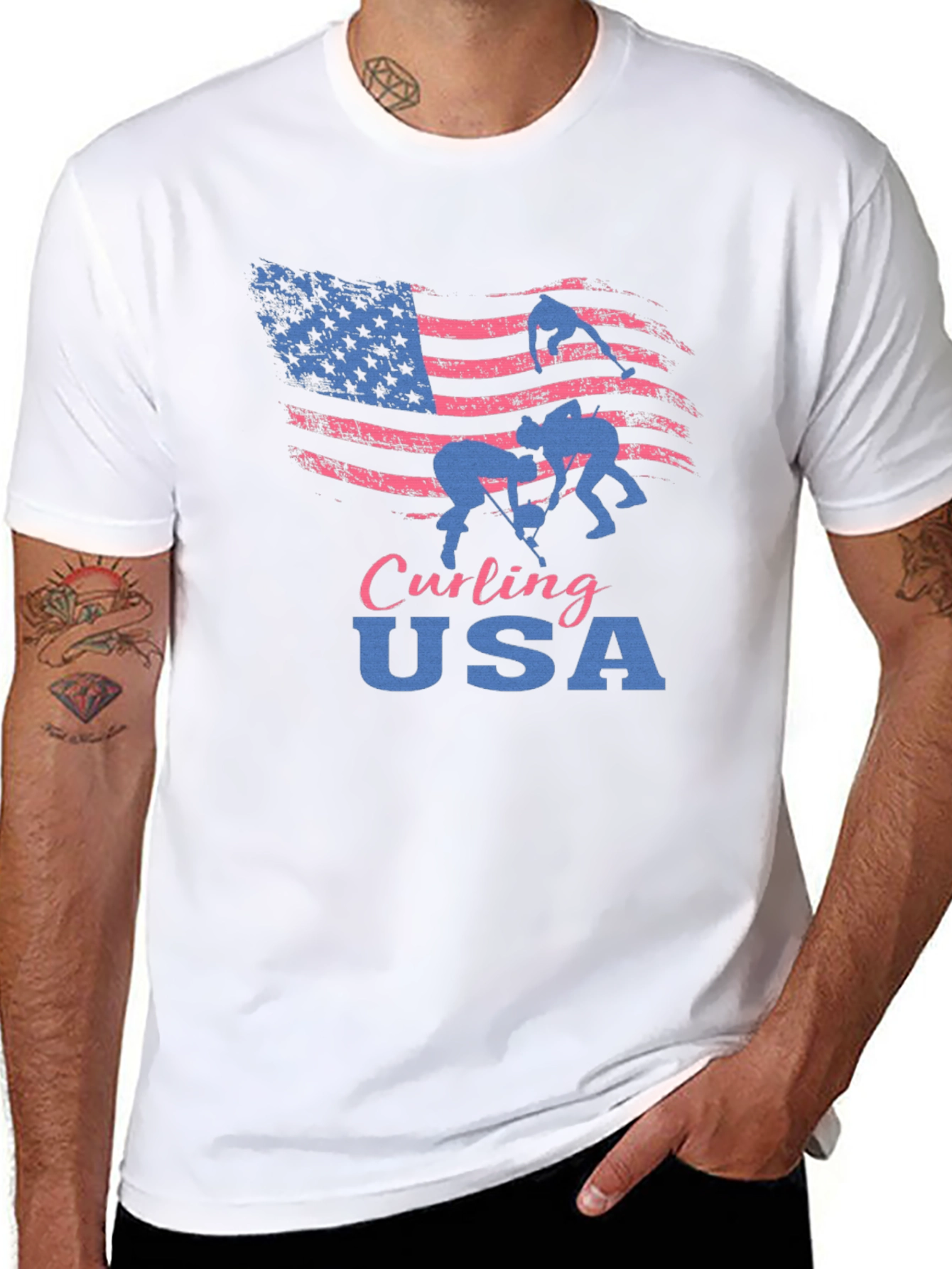 Curling USA T-Shirt - Patriotic American Flag Design