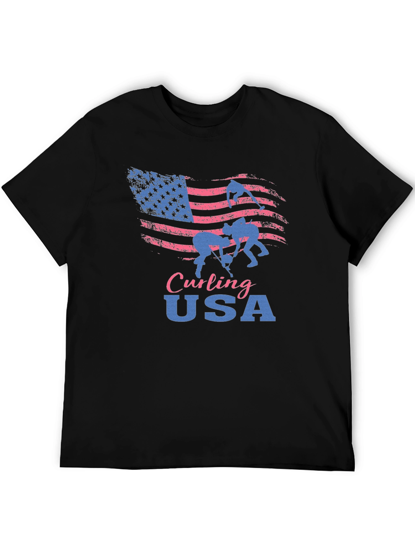 Curling USA T-Shirt - Patriotic American Flag Design