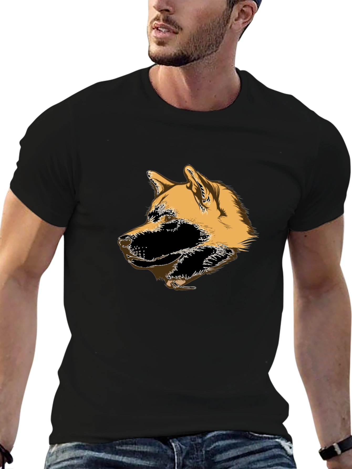 Akita Dog Head Graphic T-Shirt - Black