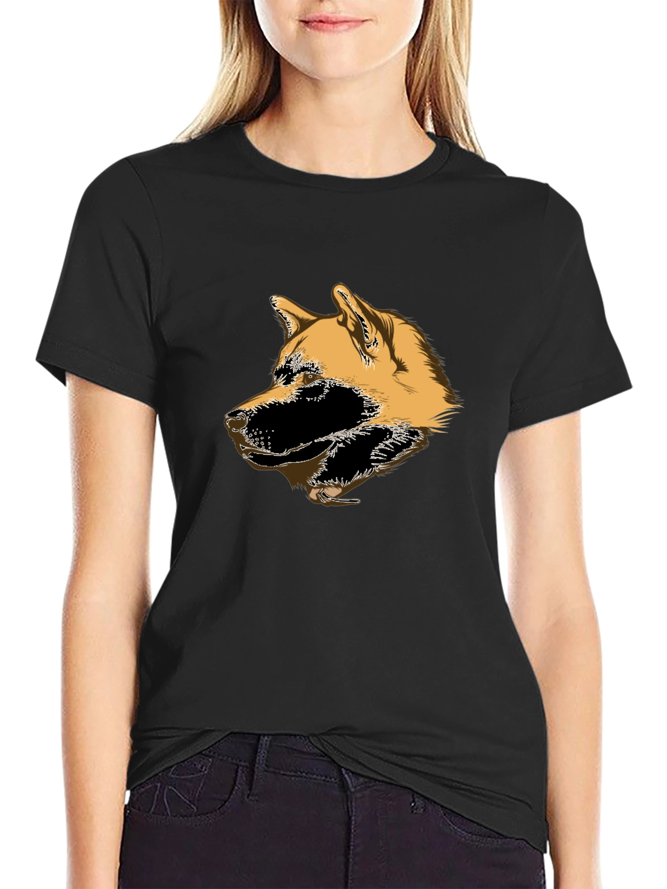 Akita Dog Head Graphic T-Shirt - Black