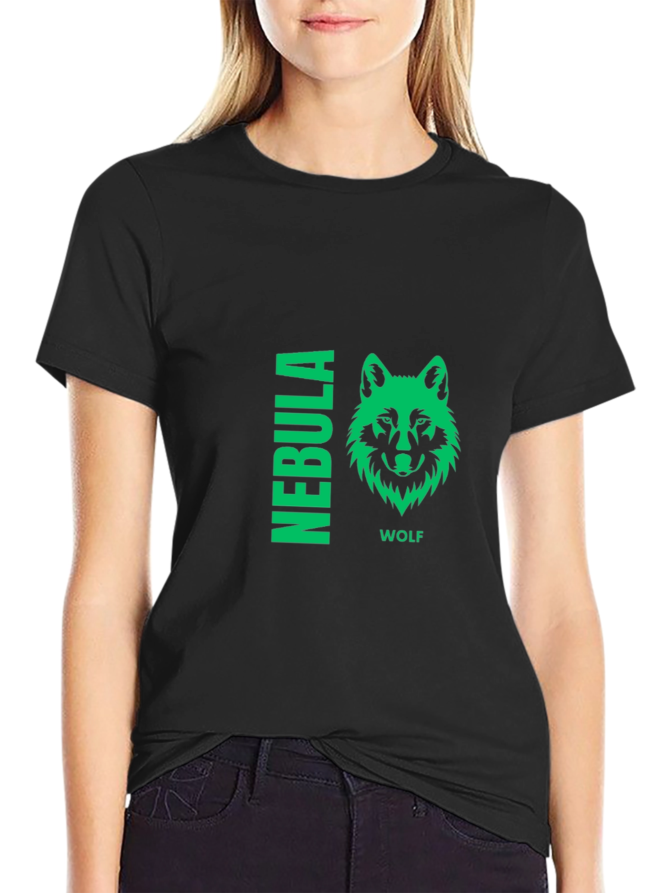 Nebula Wolf Graphic Print Black T-Shirt