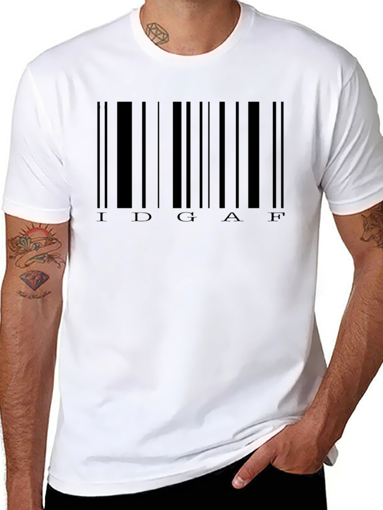 IDGAF Barcode T-Shirt - Black Crew Neck Tee