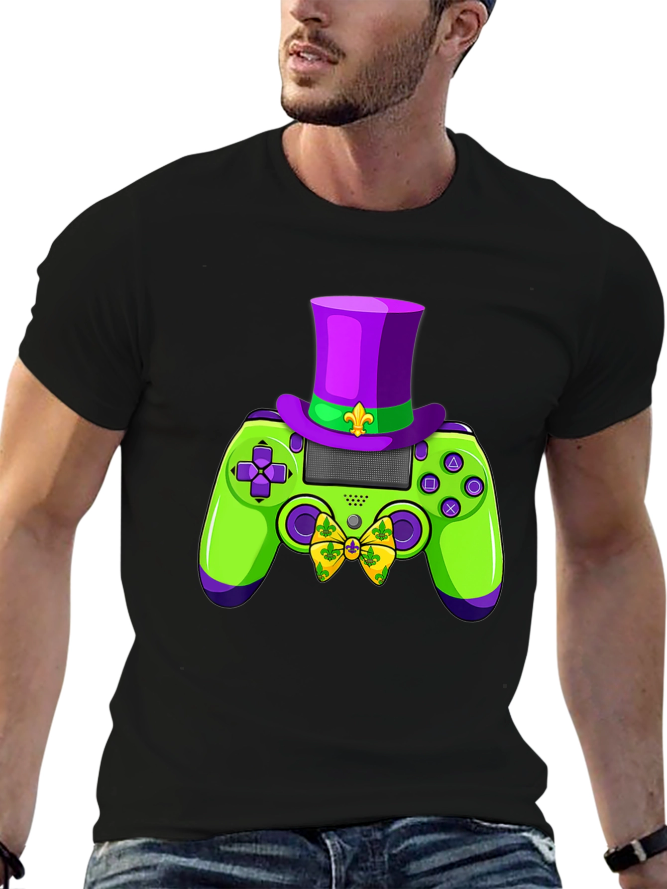 Gamer Mardi Gras Controller Graphic Tee