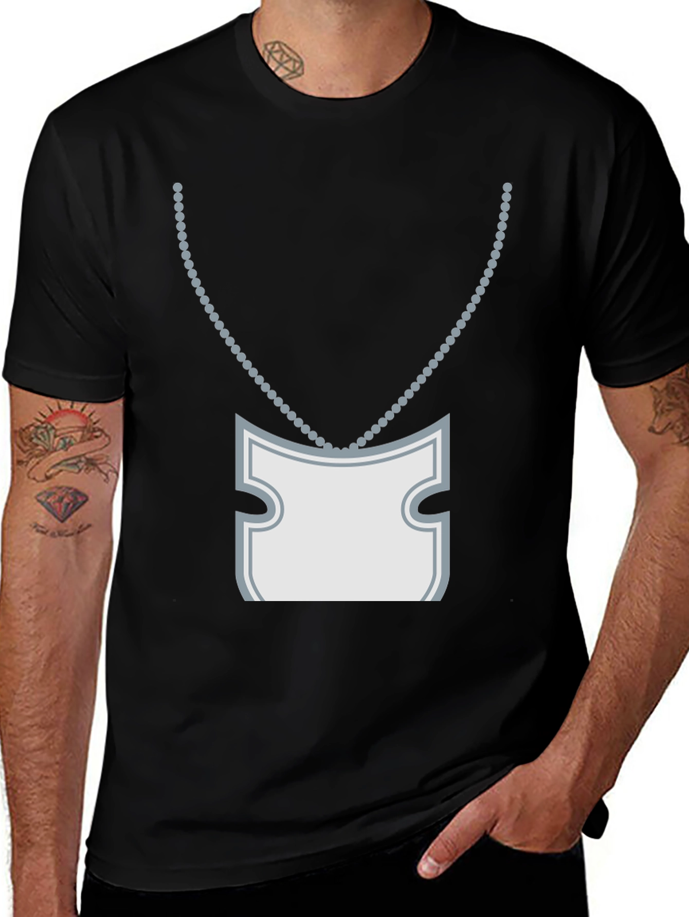 Novelty T-Shirt with Necklace and Pocket Print
