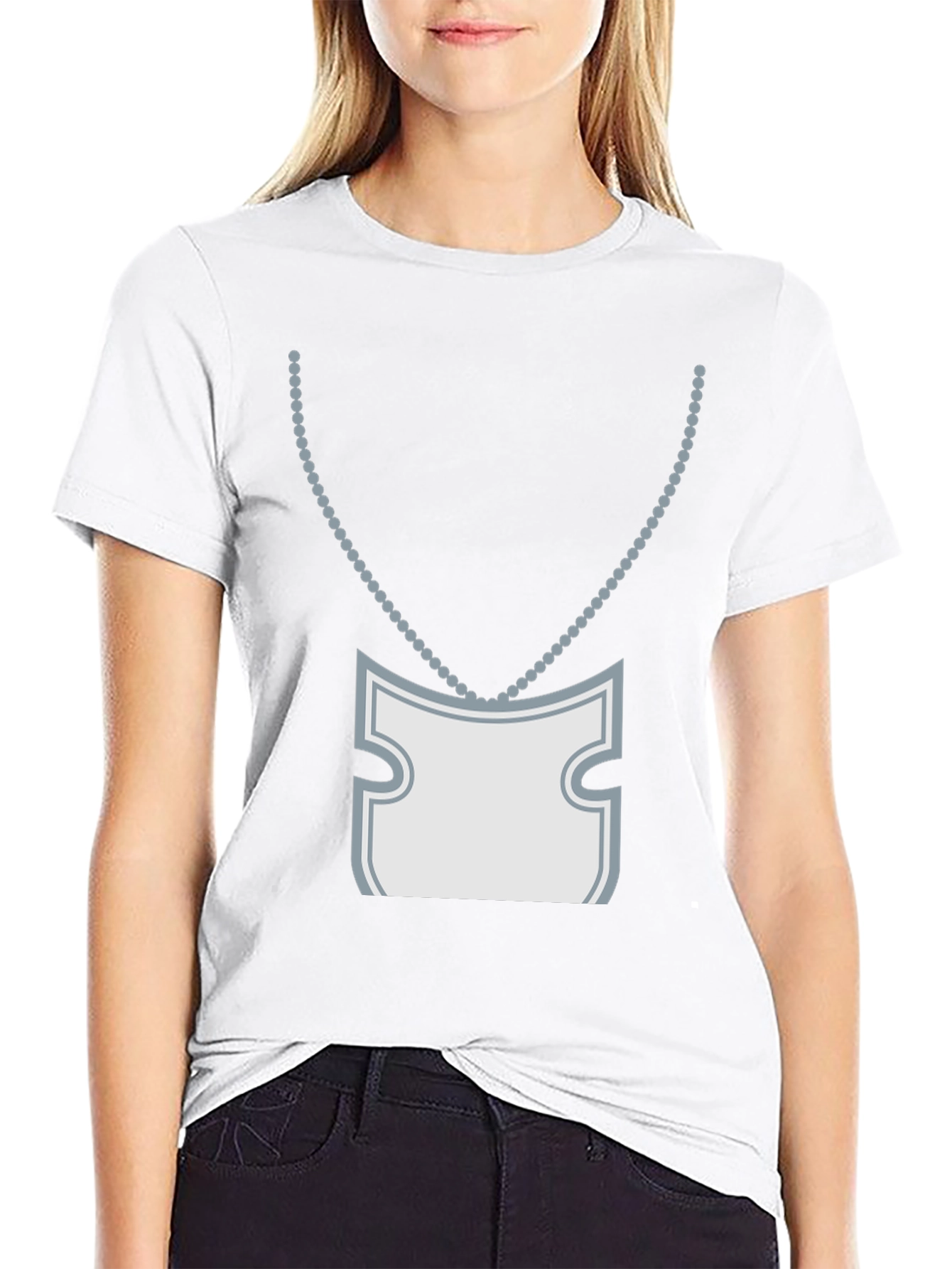Novelty T-Shirt with Necklace and Pocket Print