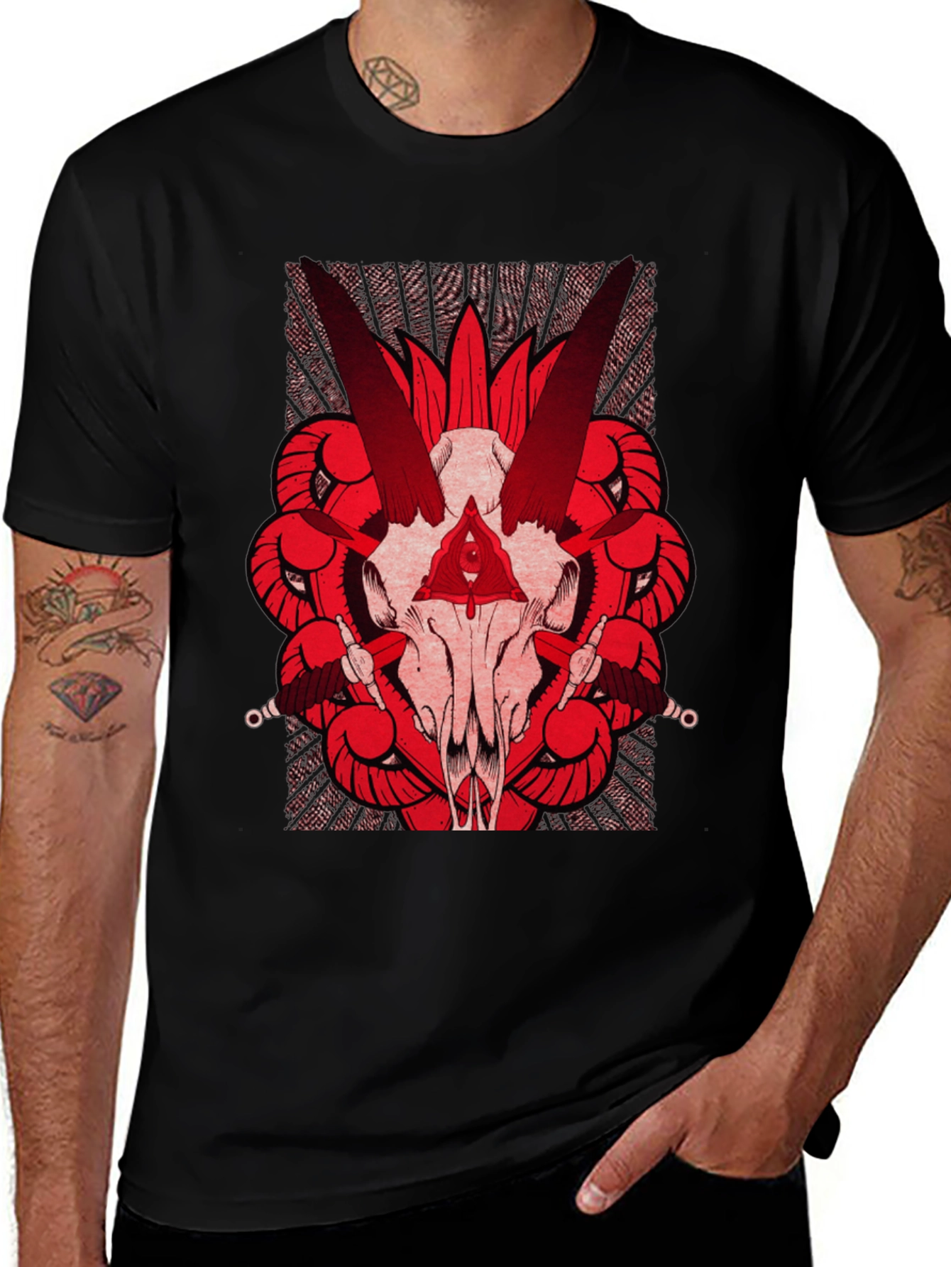 Red Skull Graphic Tee - Black Cotton T-Shirt