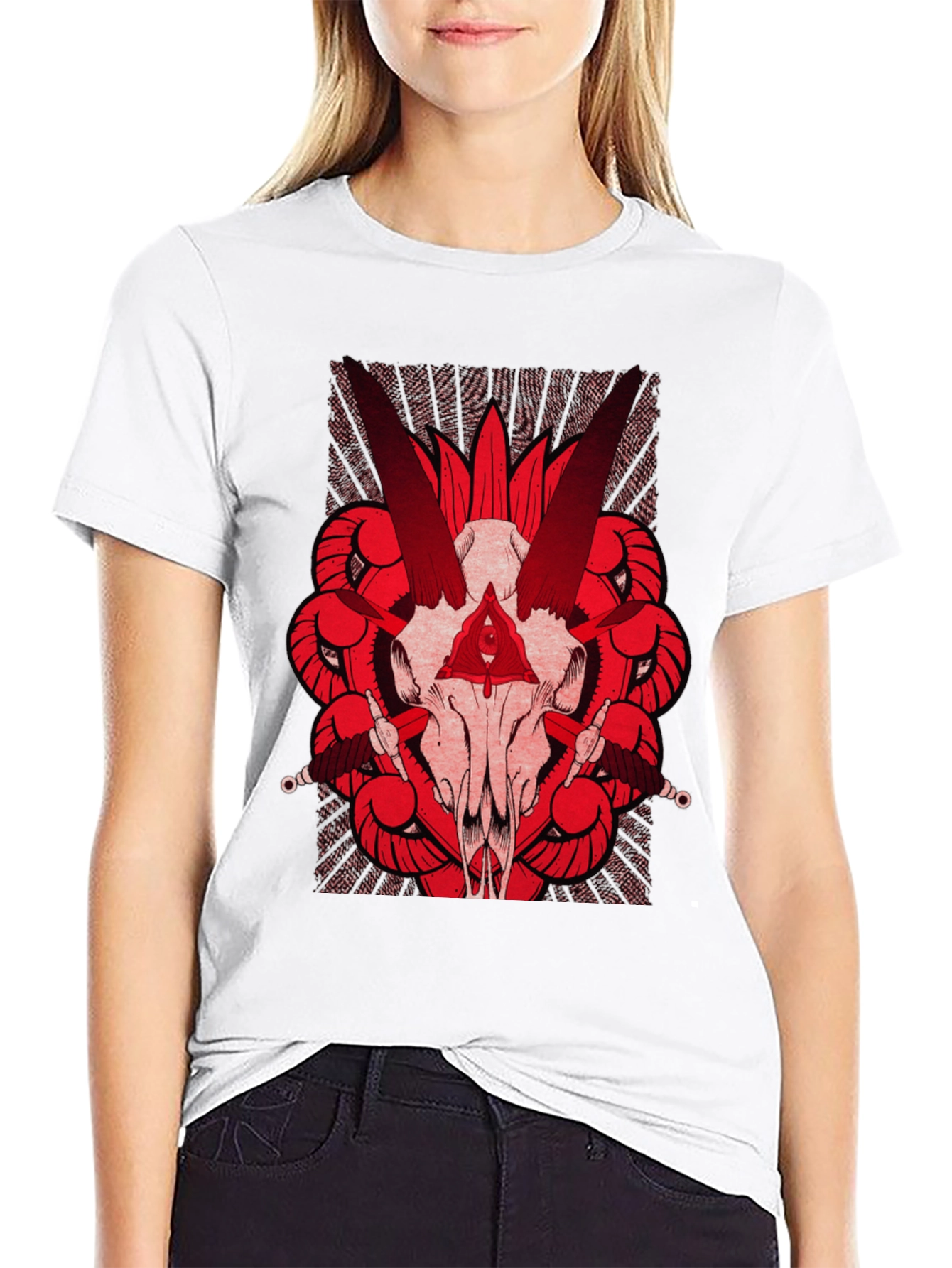 Red Skull Graphic Tee - Black Cotton T-Shirt