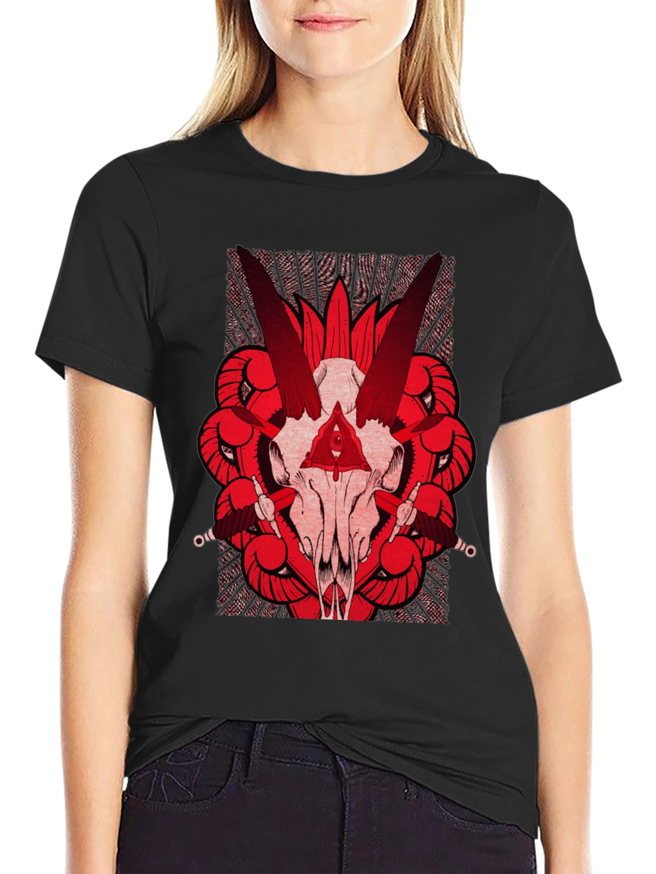 Red Skull Graphic Tee - Black Cotton T-Shirt