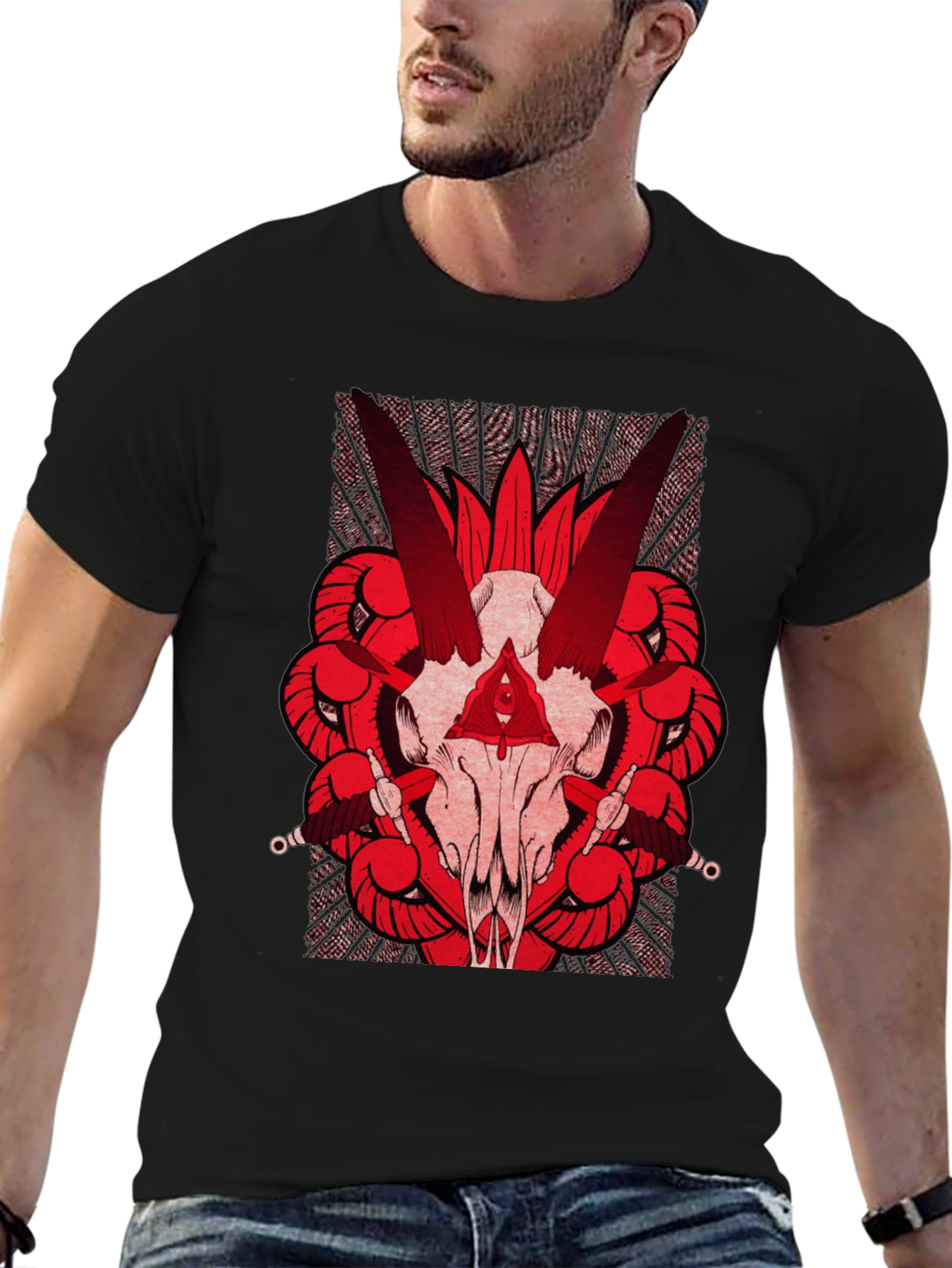 Red Skull Graphic Tee - Black Cotton T-Shirt