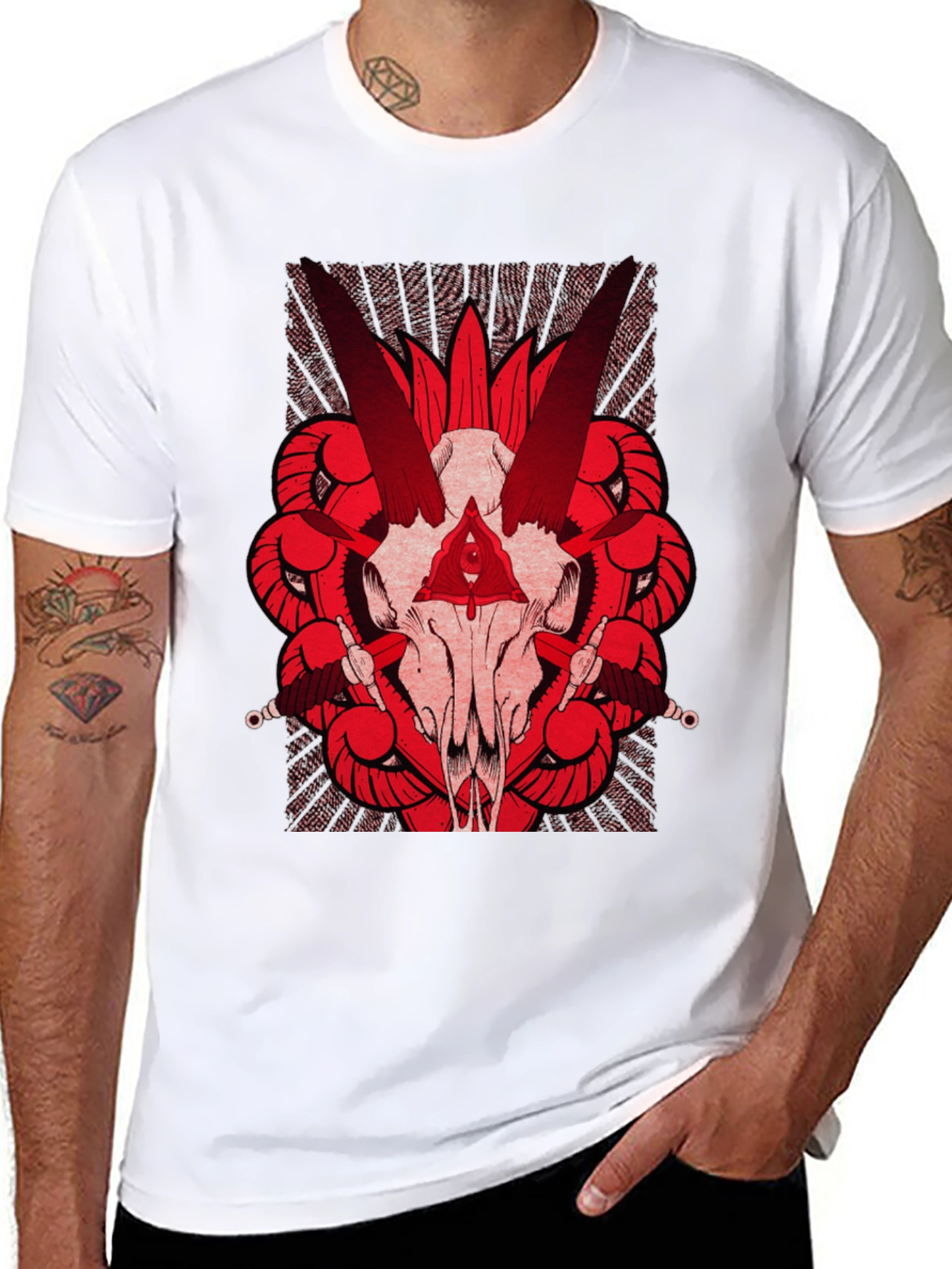Red Skull Graphic Tee - Black Cotton T-Shirt