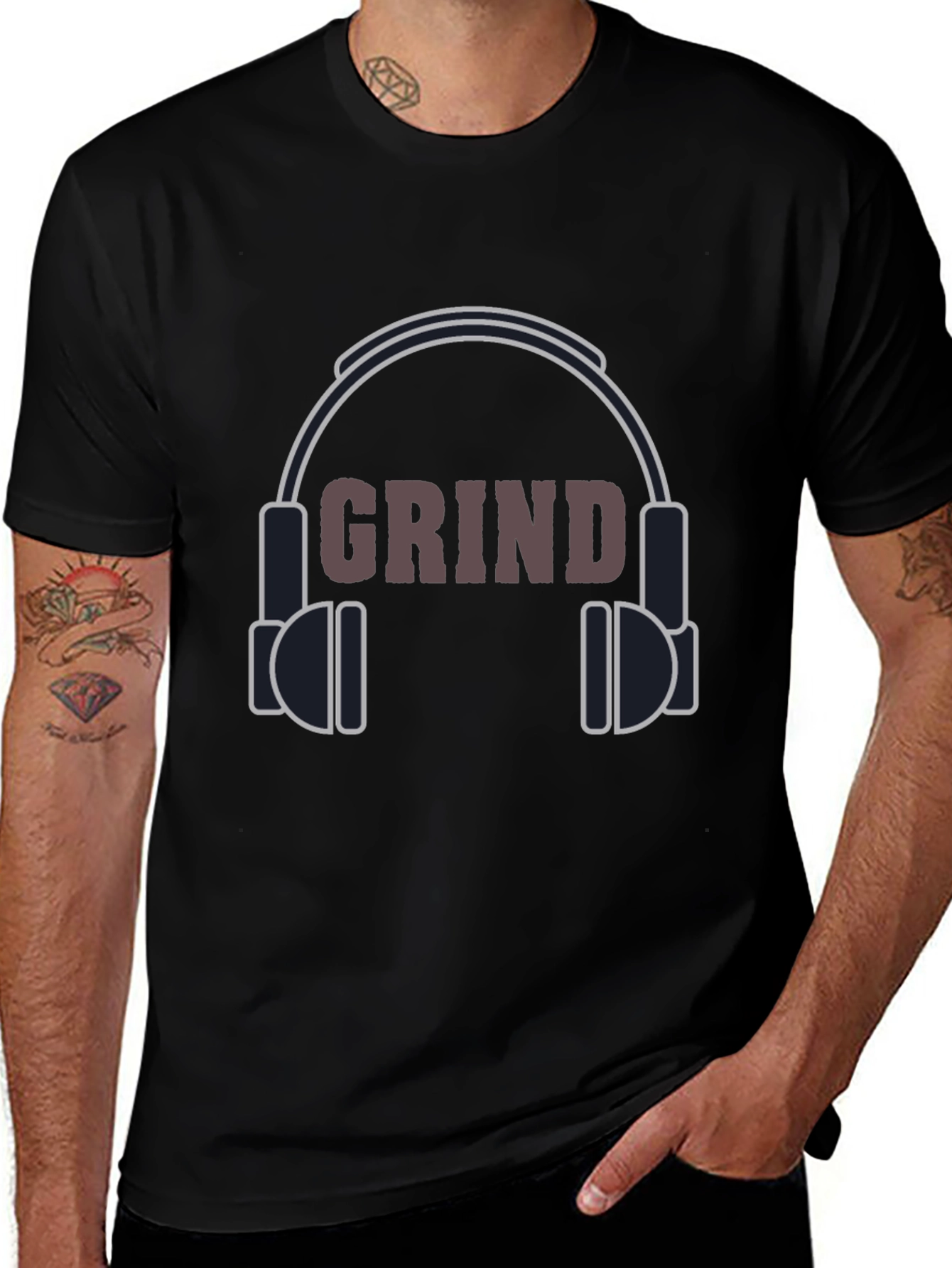 Grind Headphones Graphic Tee - Black Casual T-Shirt