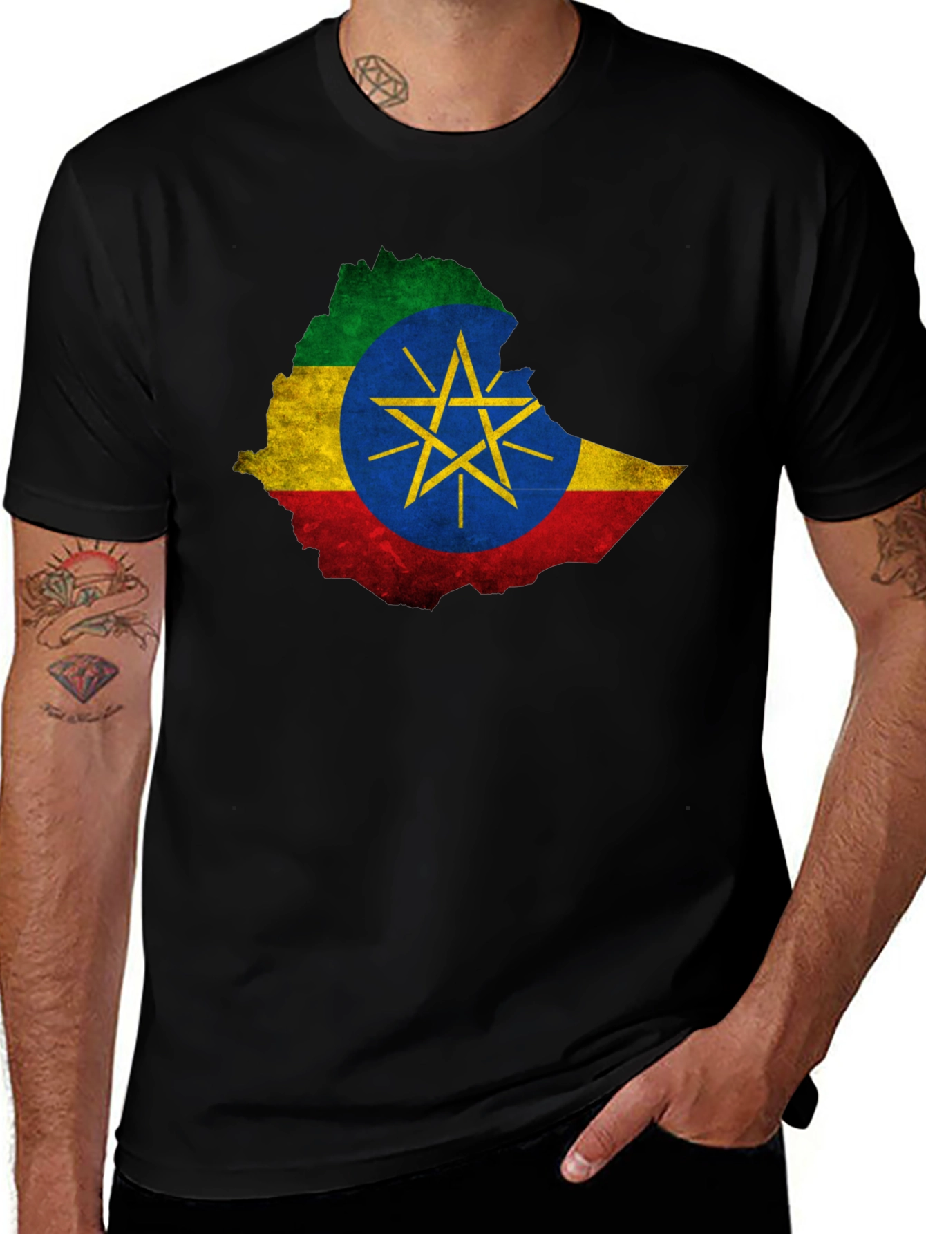 Ethiopia Flag Map Black T-Shirt - Unique Design