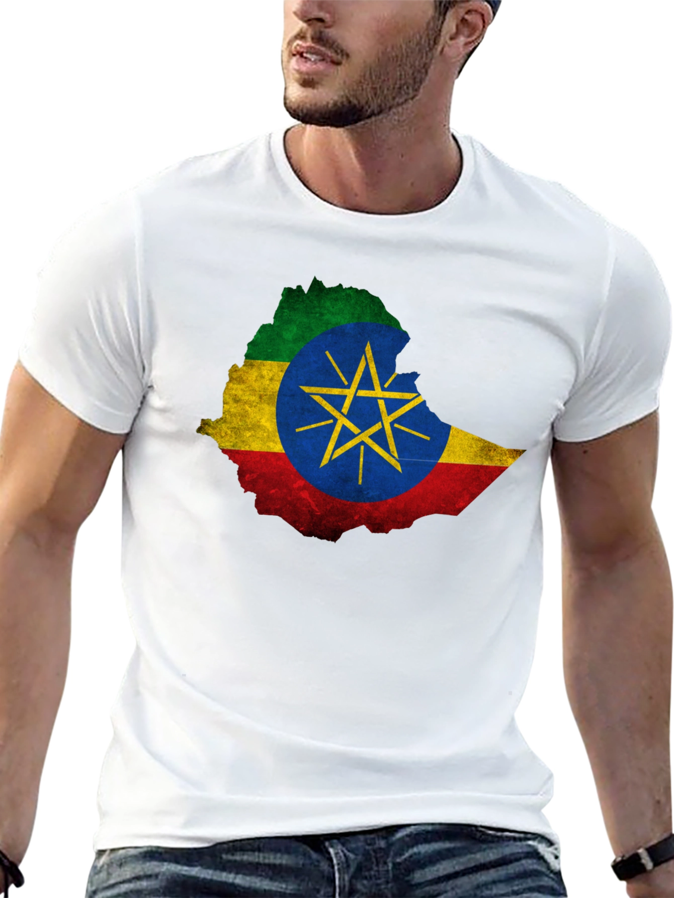 Ethiopia Flag Map Black T-Shirt - Unique Design