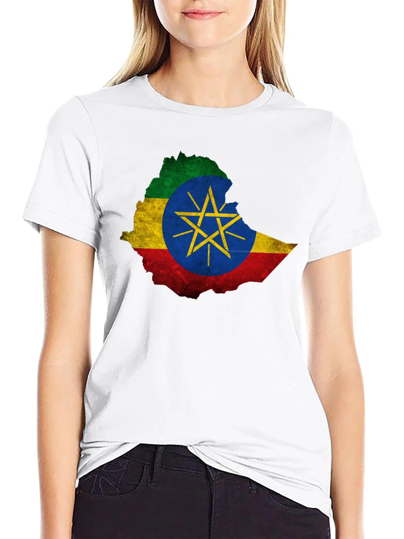 Ethiopia Flag Map Black T-Shirt - Unique Design
