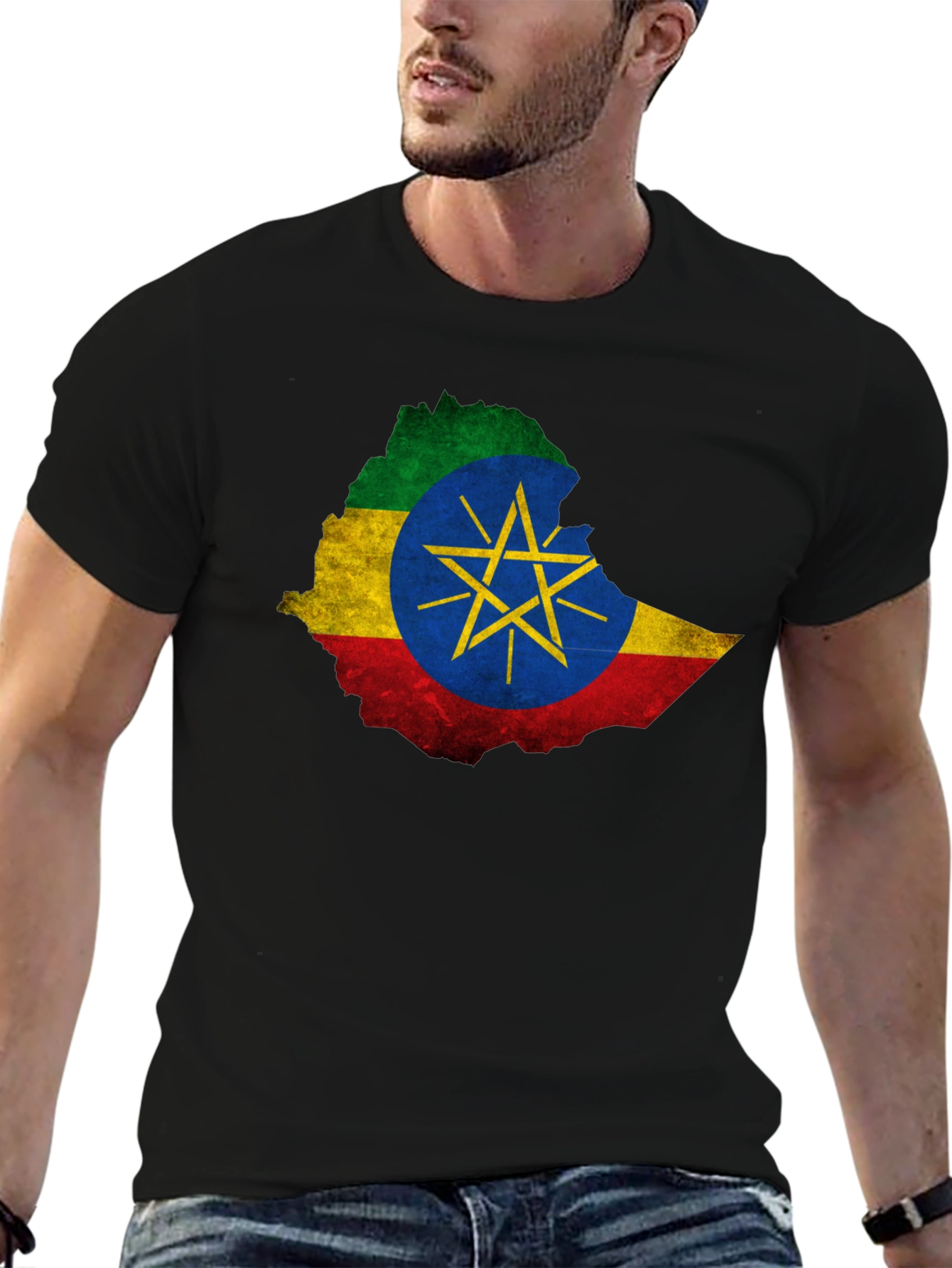 Ethiopia Flag Map Black T-Shirt - Unique Design