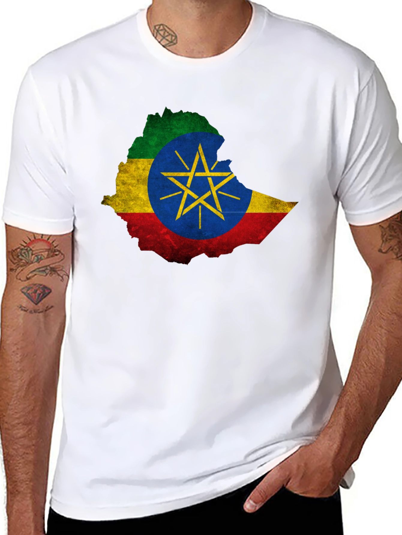 Ethiopia Flag Map Black T-Shirt - Unique Design