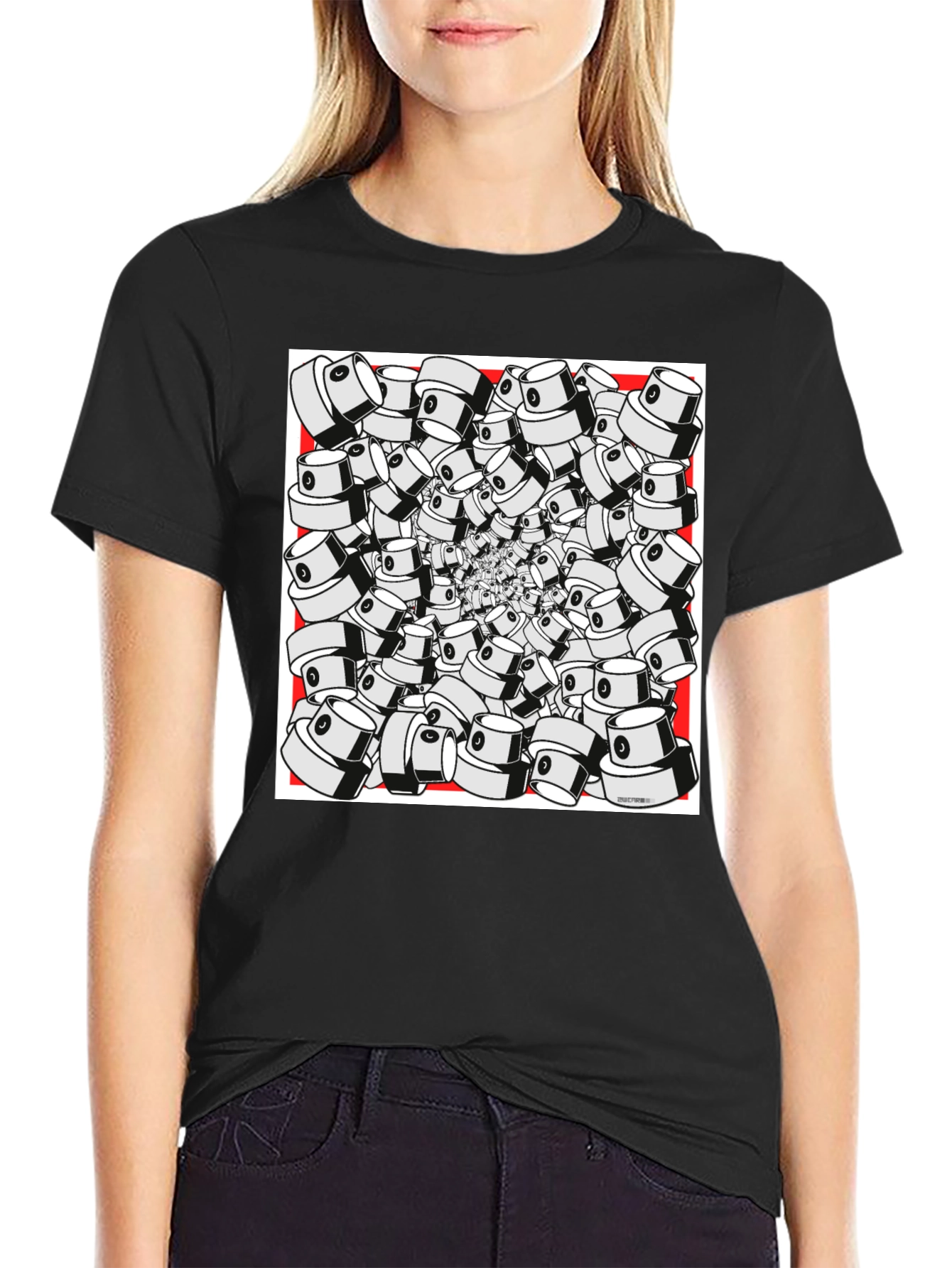 Unique Graffiti Cap Design Black T-Shirt