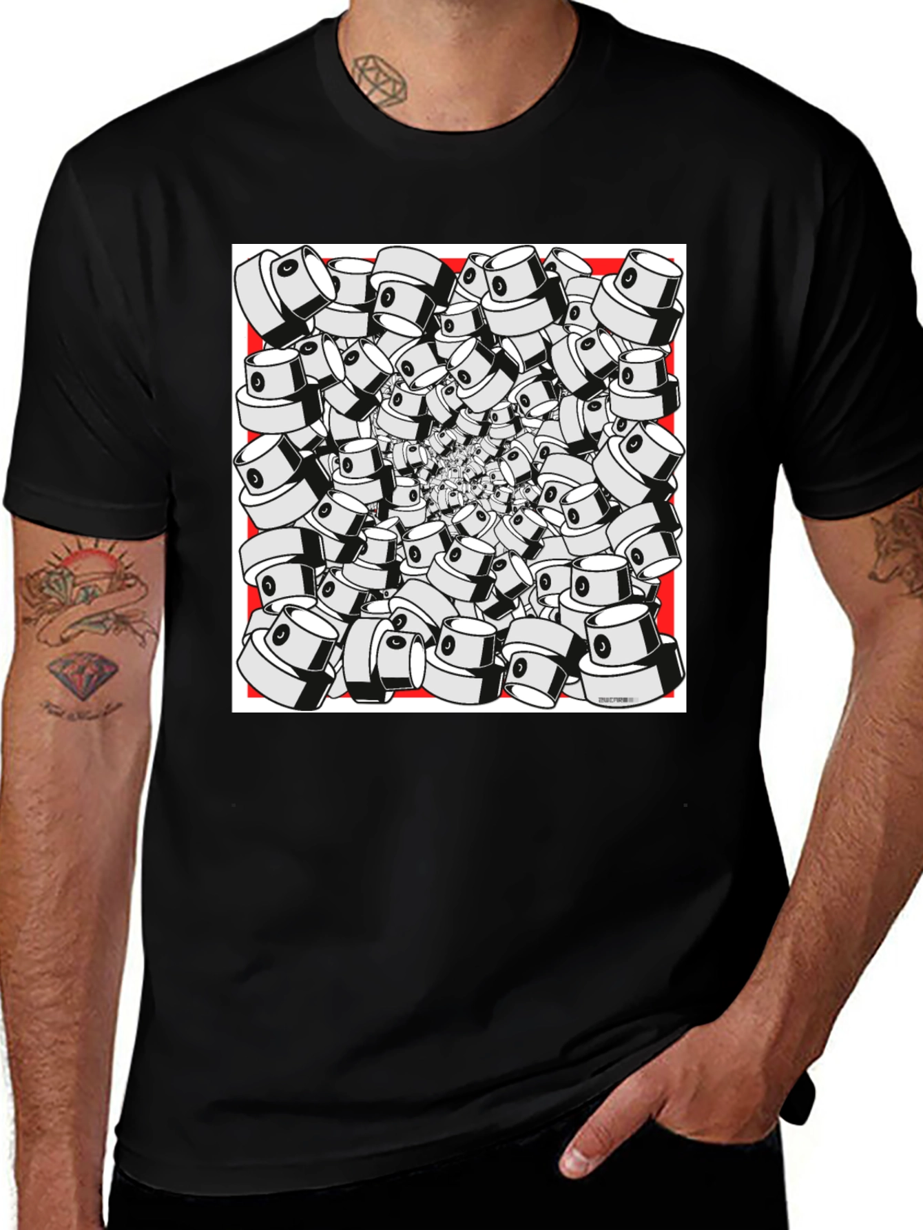 Unique Graffiti Cap Design Black T-Shirt
