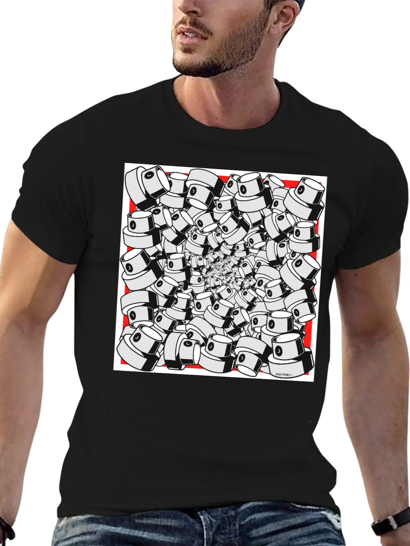 Unique Graffiti Cap Design Black T-Shirt