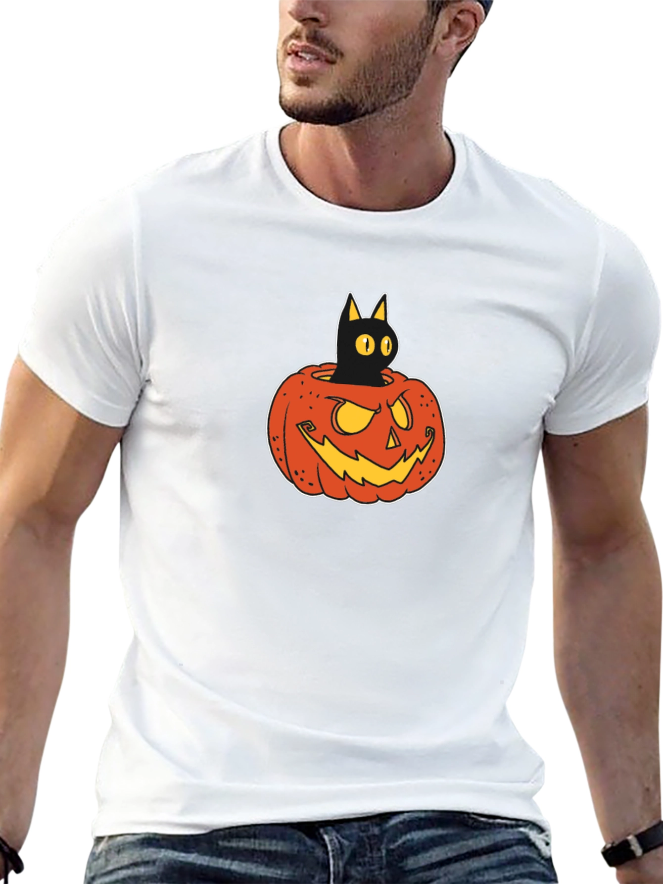 Black Cat in Pumpkin T-Shirt - Halloween Tee