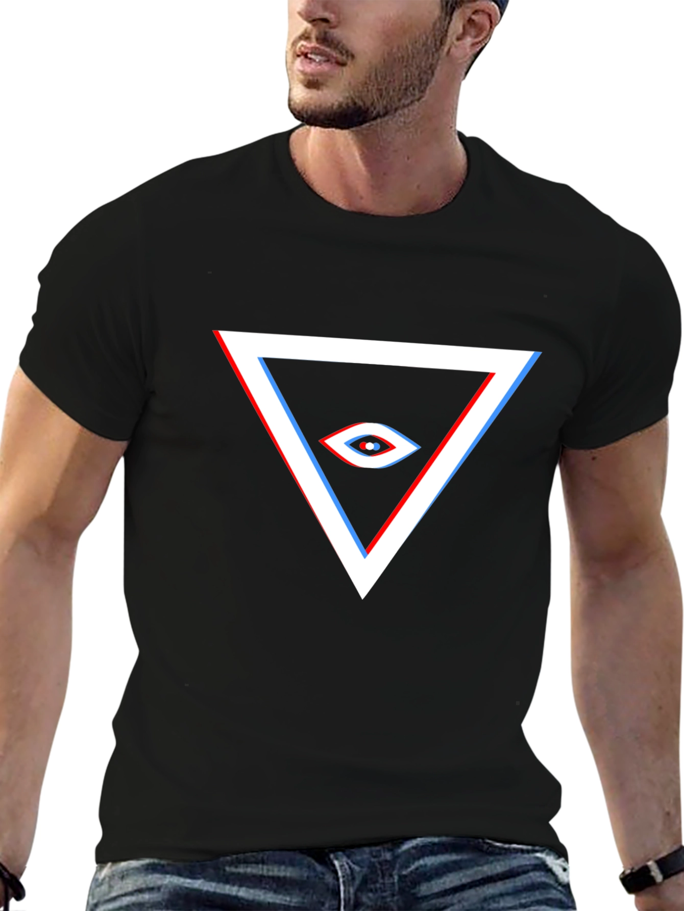 Mens Black Graphic Tee - Triangle Eye Design