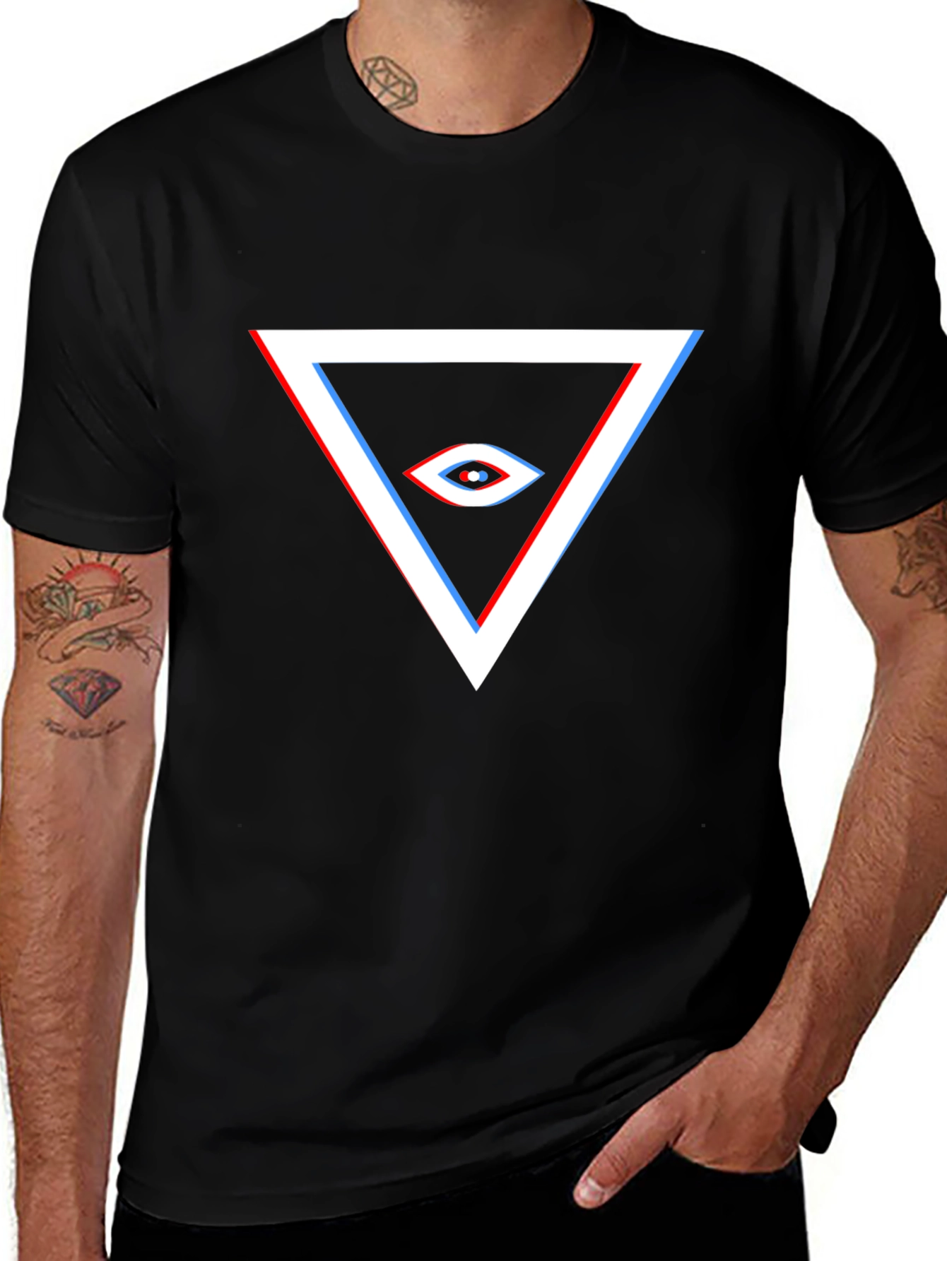 Mens Black Graphic Tee - Triangle Eye Design