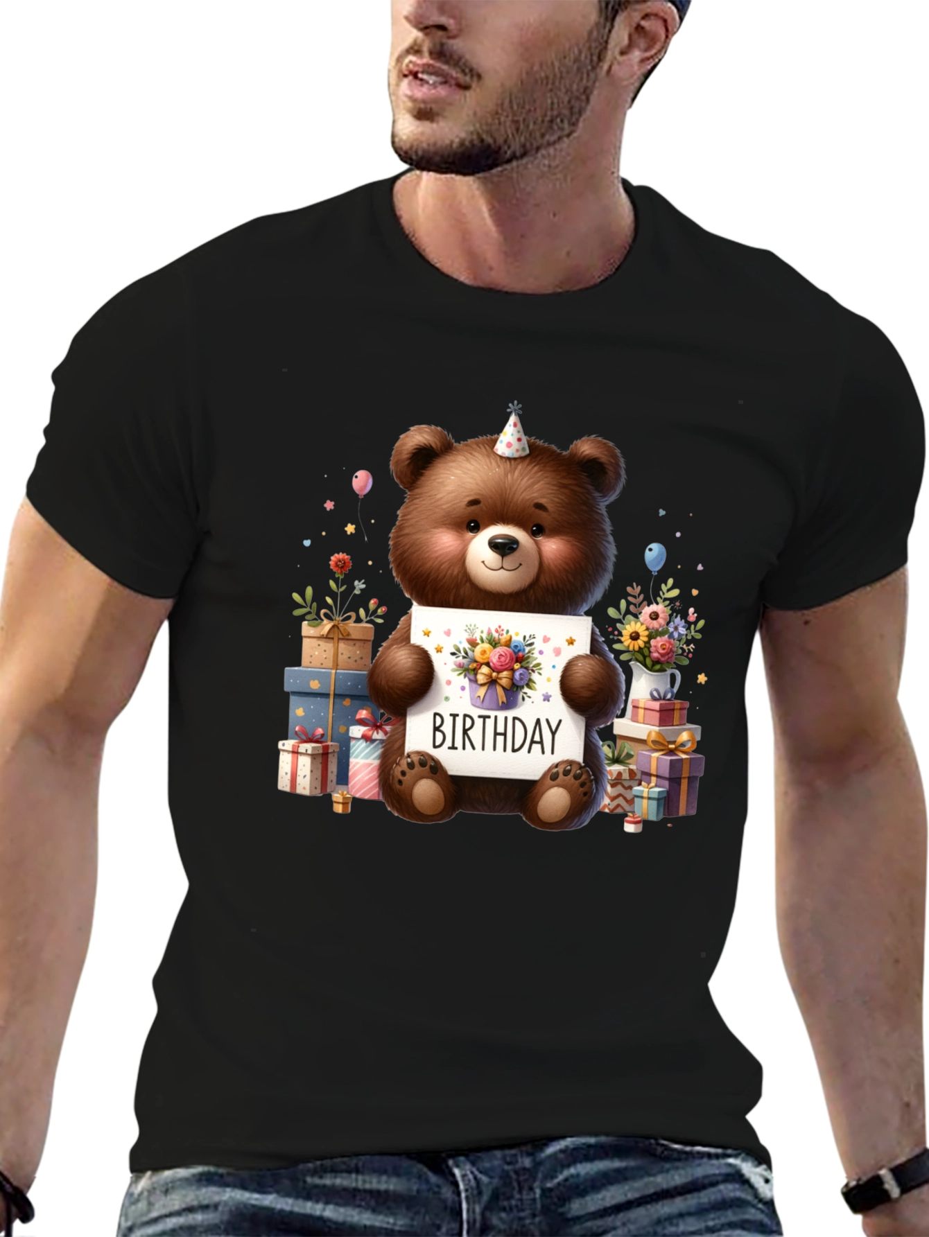 Birthday Teddy Bear Graphic Tee - Cute Party Shirt