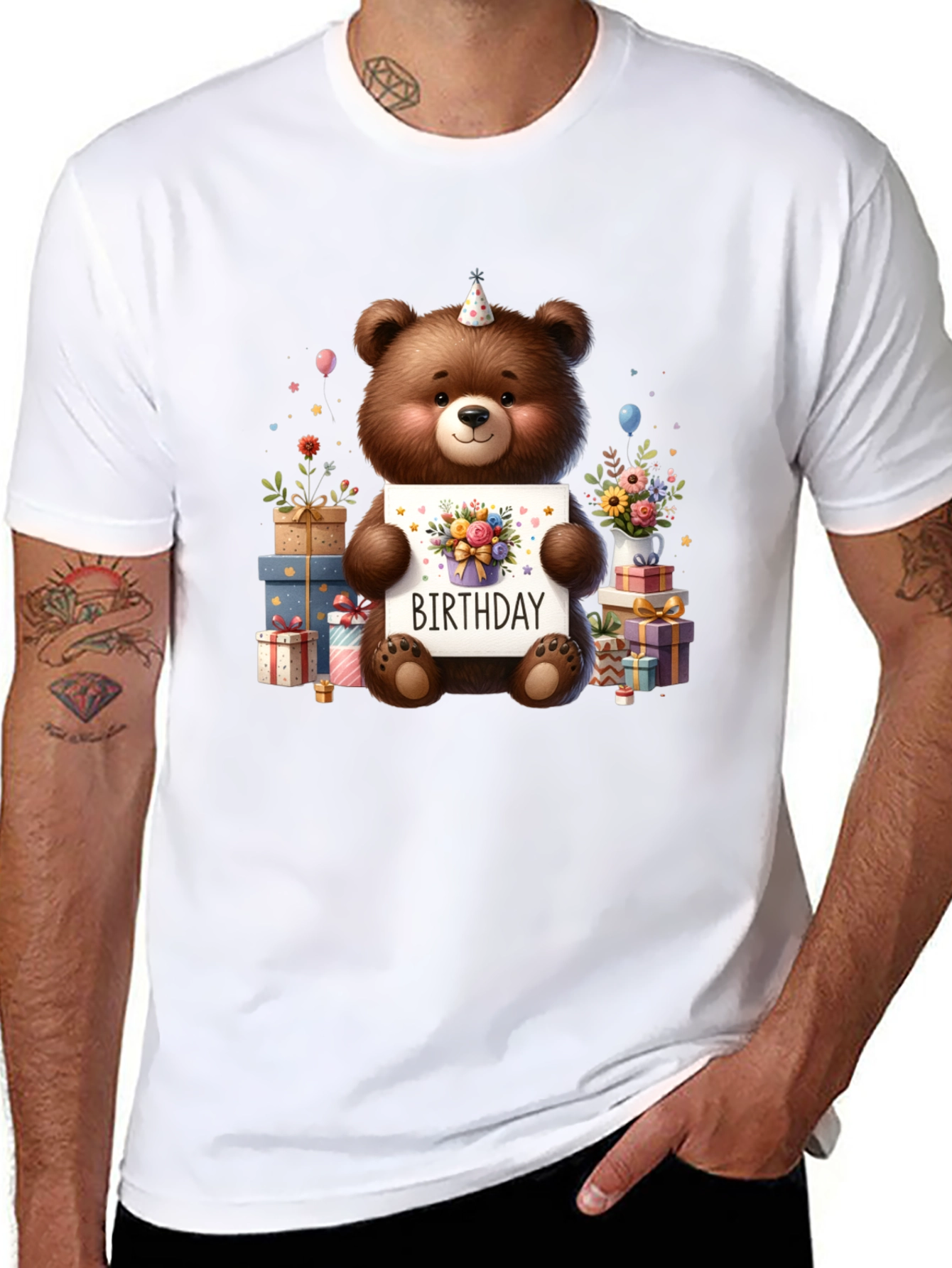 Birthday Teddy Bear Graphic Tee - Cute Party Shirt