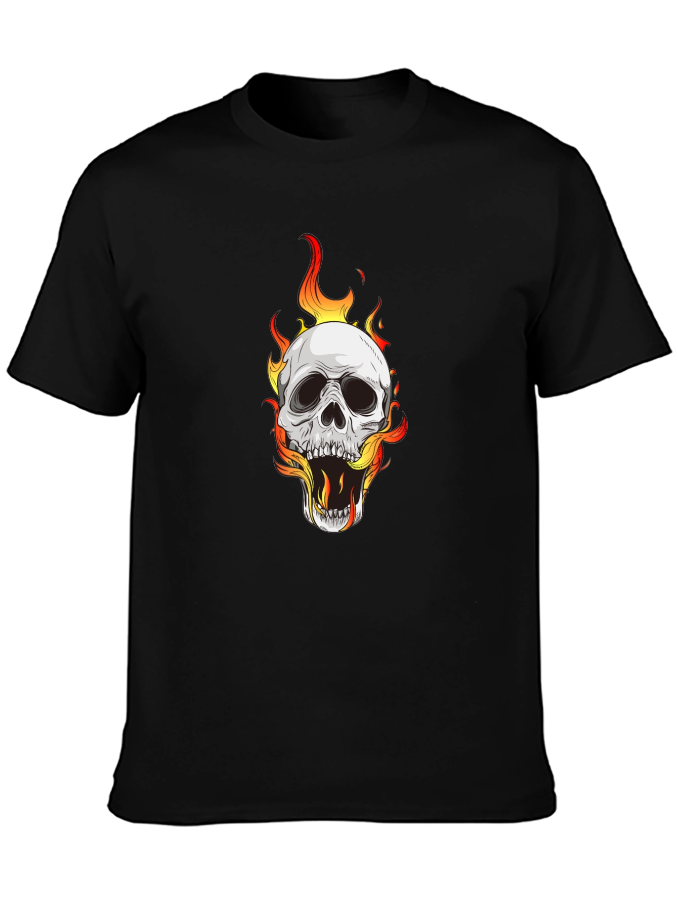 Skull on Fire Graphic Black T-Shirt