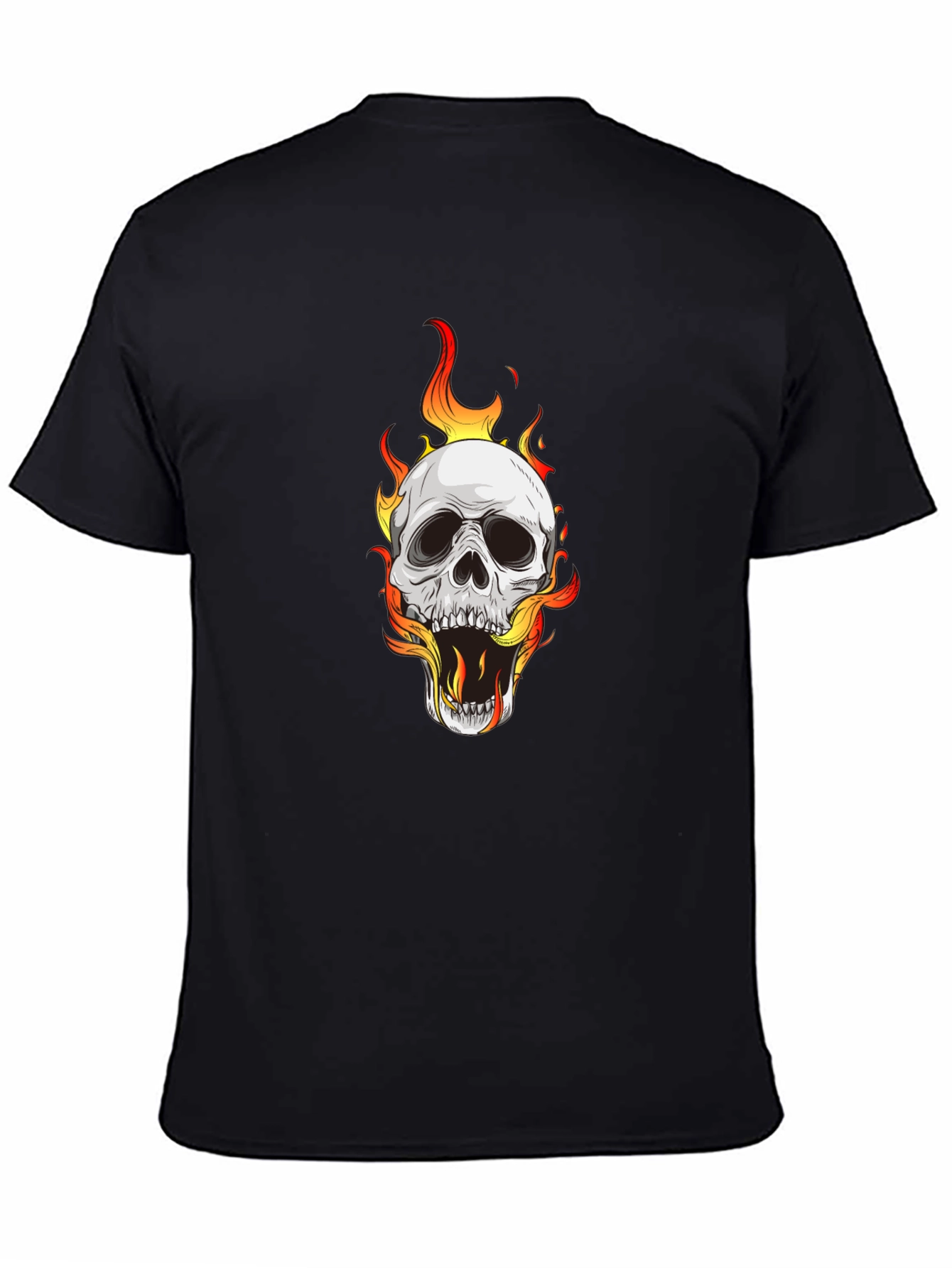 Skull on Fire Graphic Black T-Shirt