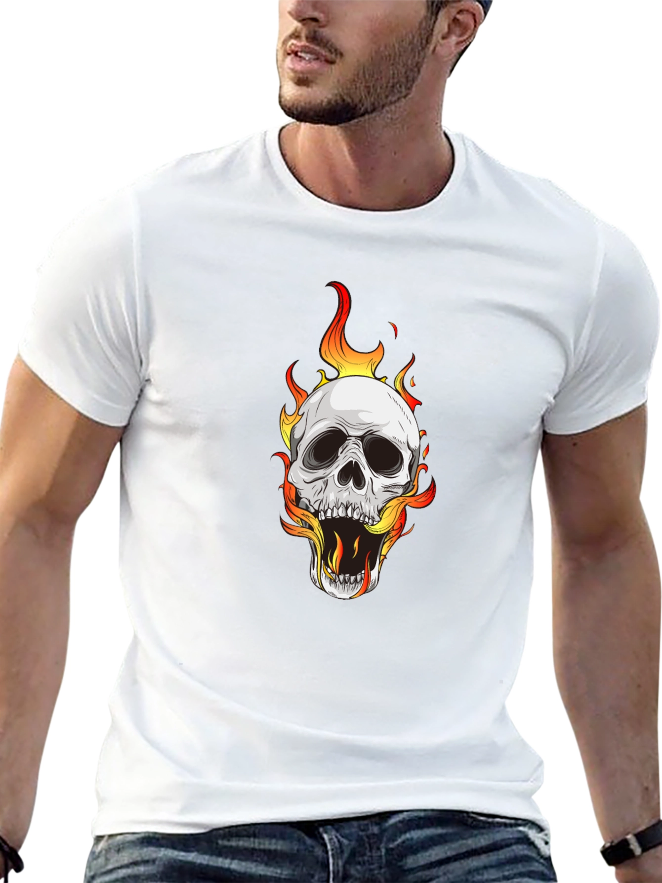 Skull on Fire Graphic Black T-Shirt