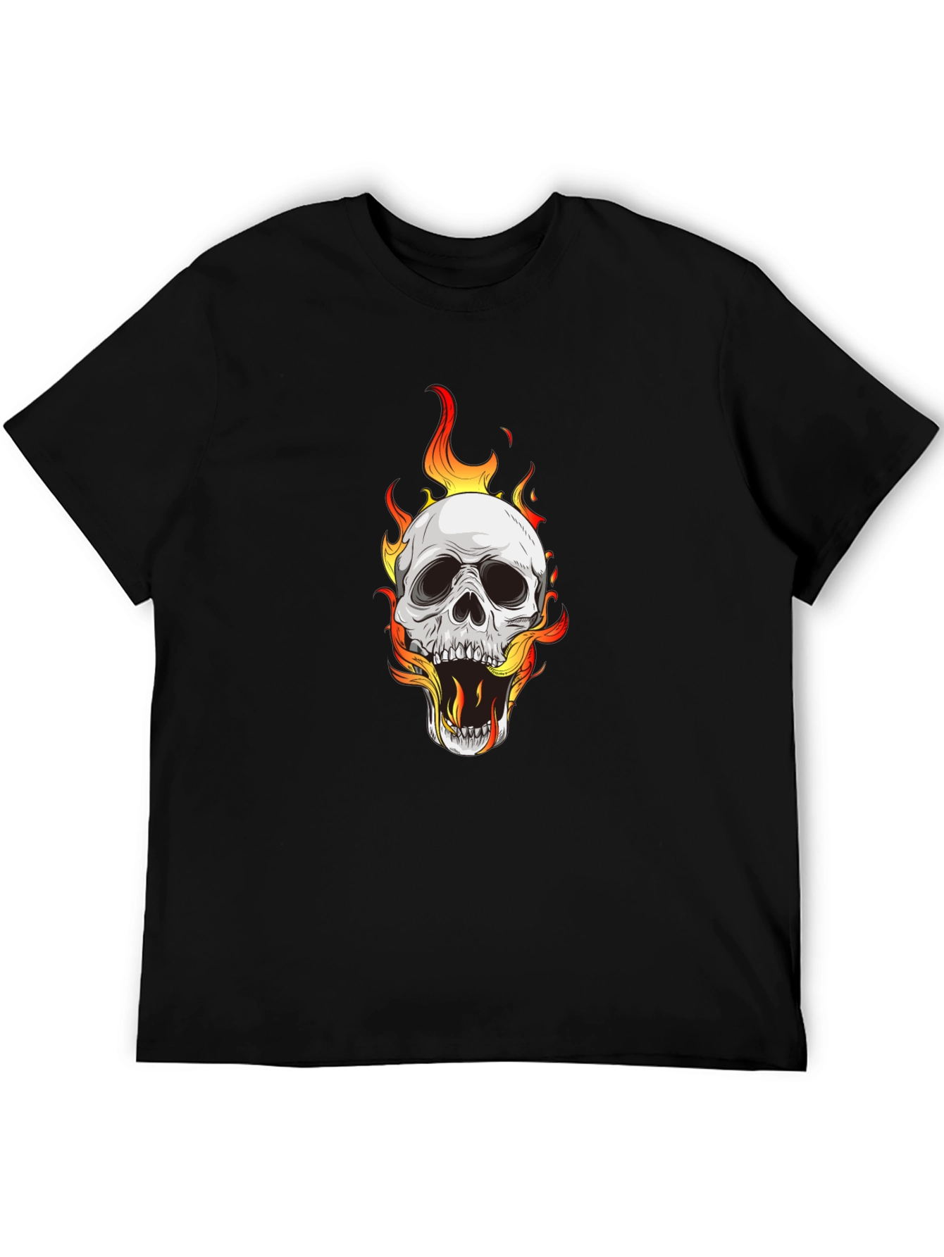 Skull on Fire Graphic Black T-Shirt