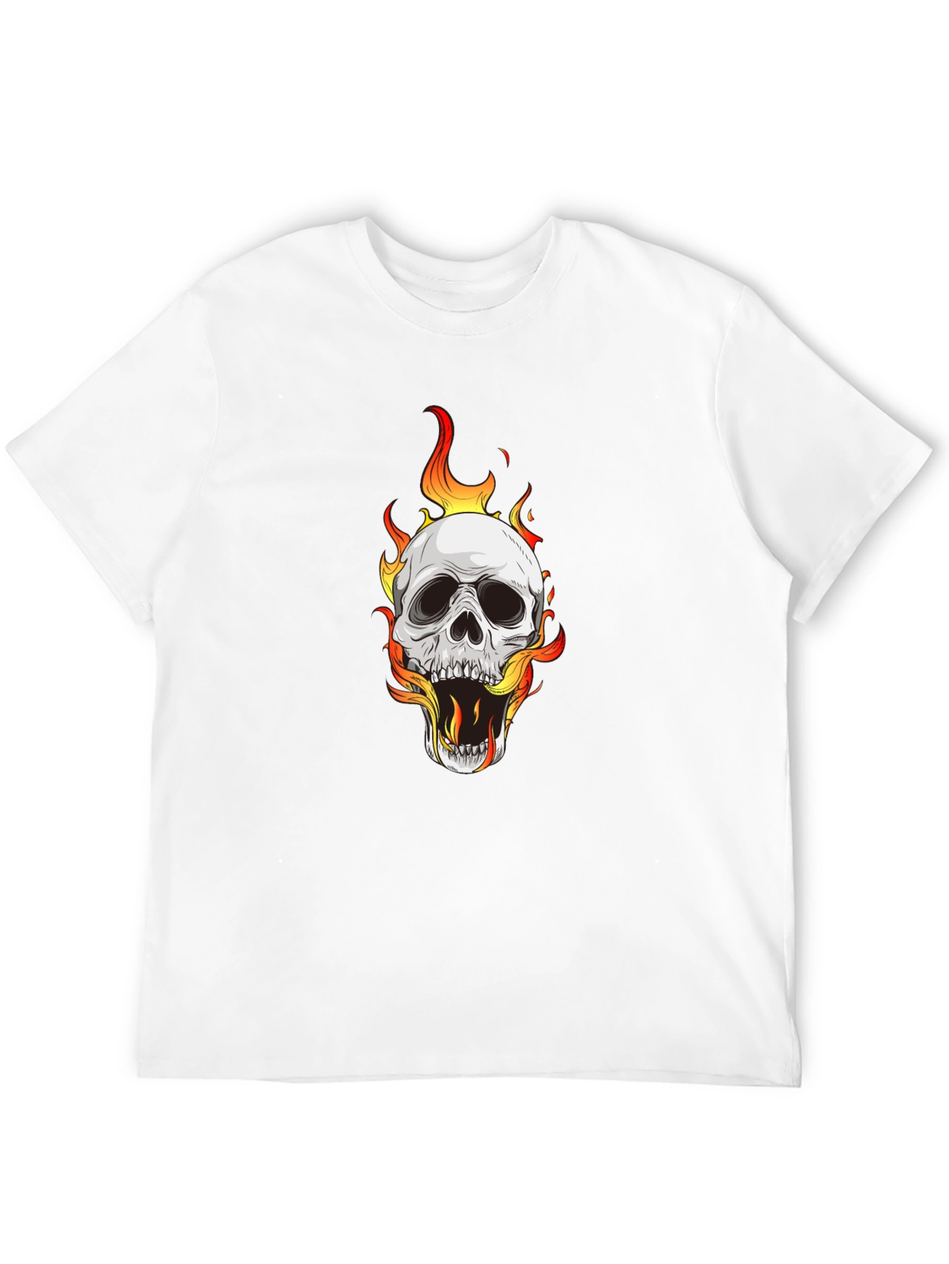 Skull on Fire Graphic Black T-Shirt