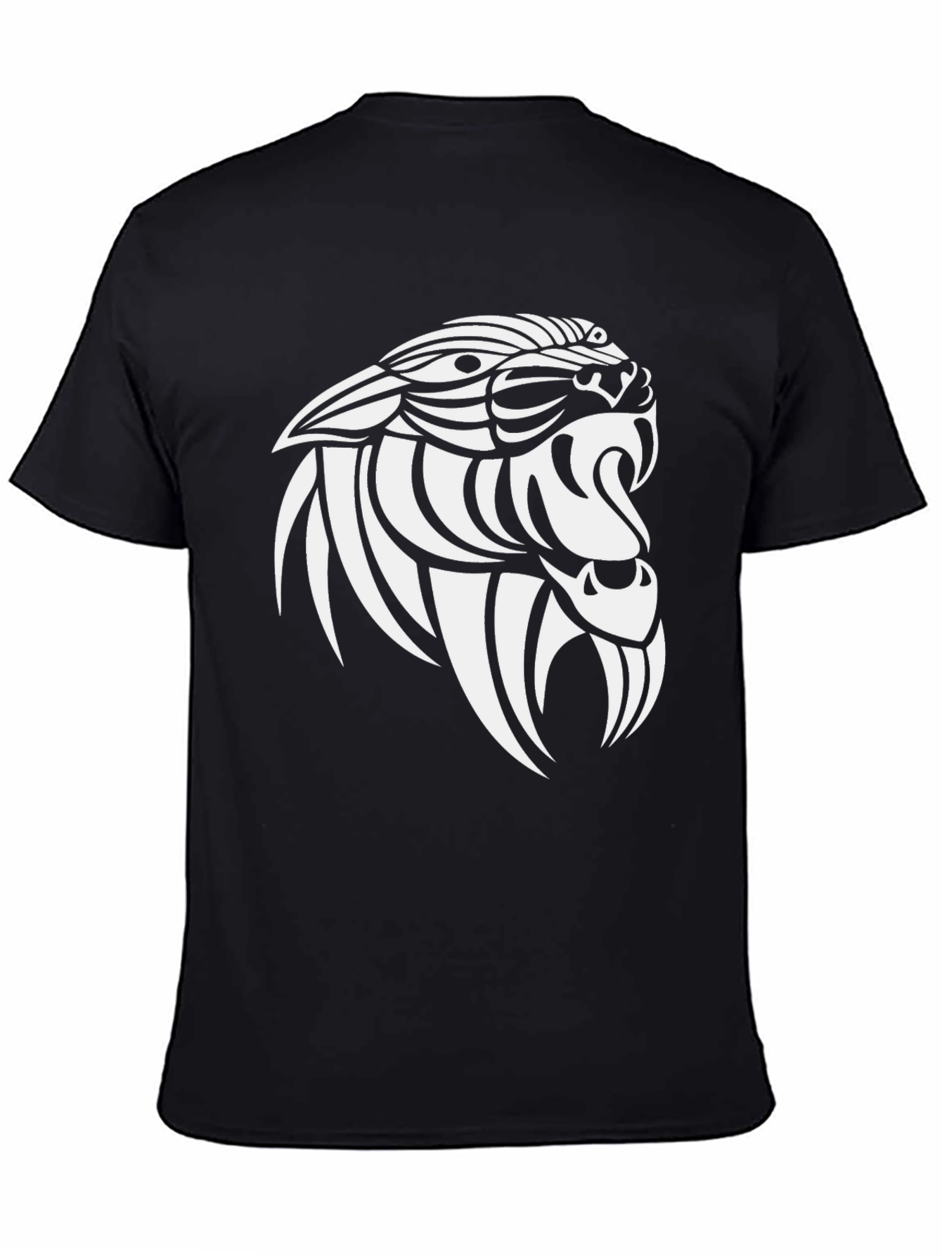 Mens Black T-Shirt with Saber-Toothed Tiger Graphic