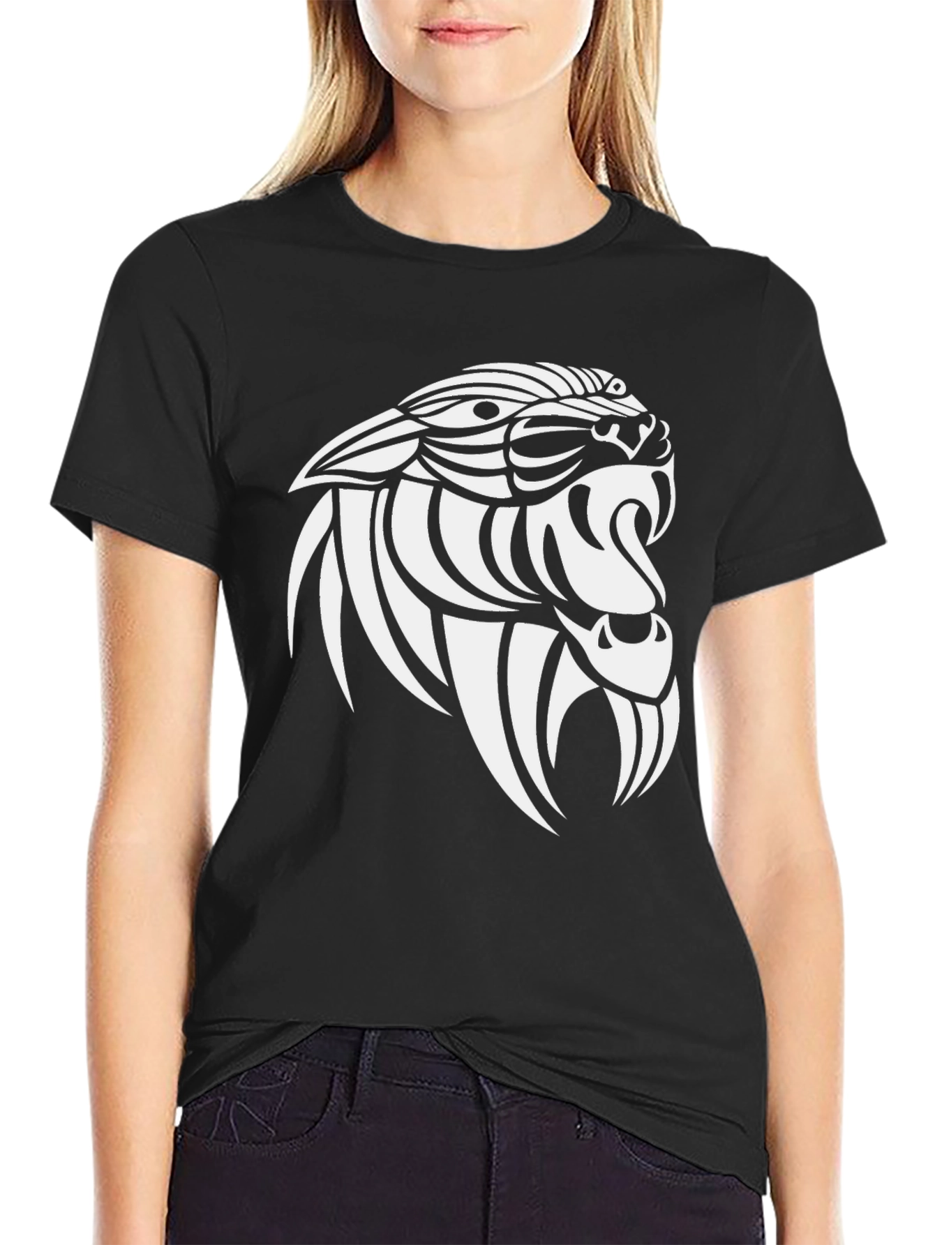 Mens Black T-Shirt with Saber-Toothed Tiger Graphic