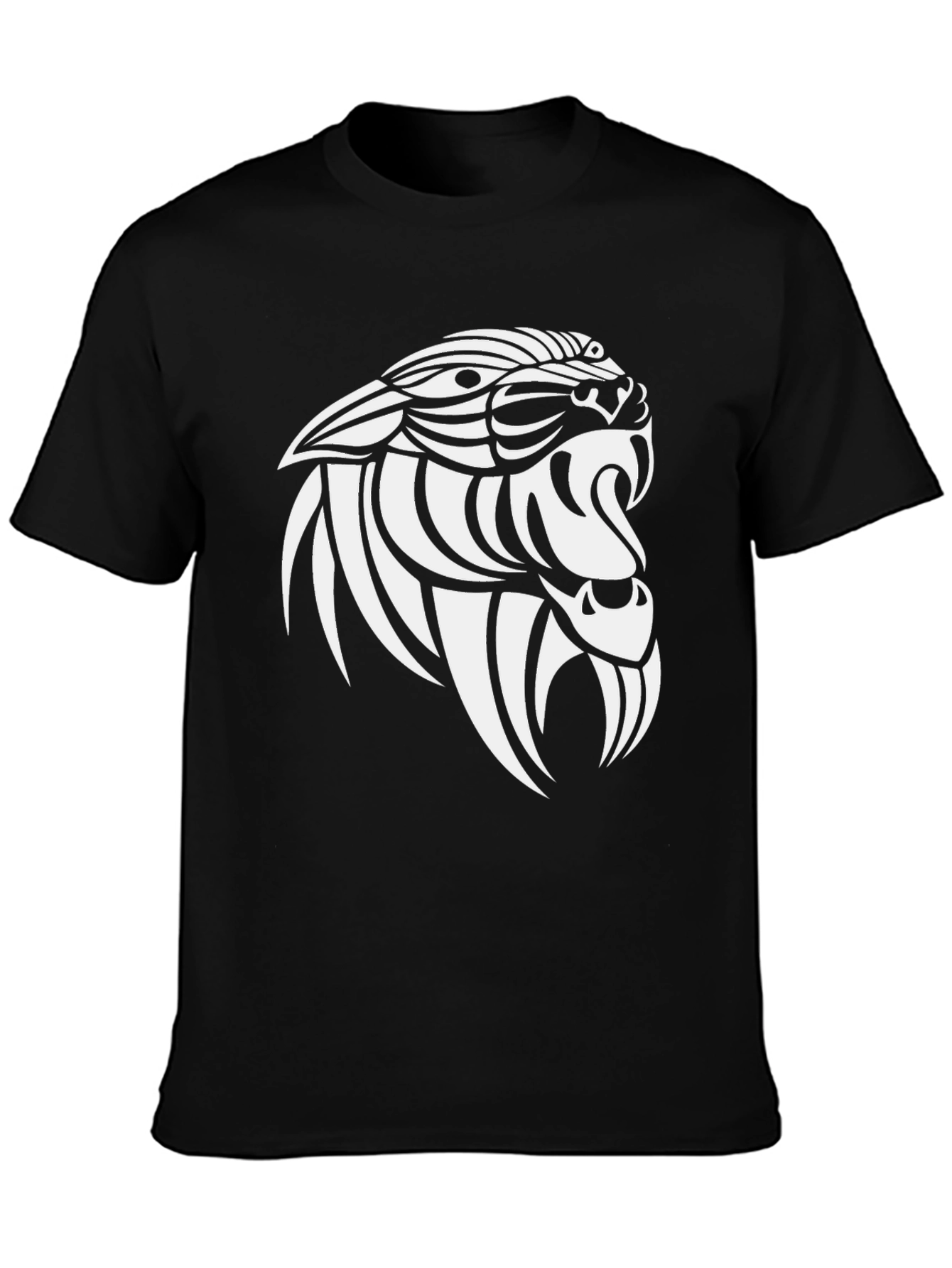 Mens Black T-Shirt with Saber-Toothed Tiger Graphic