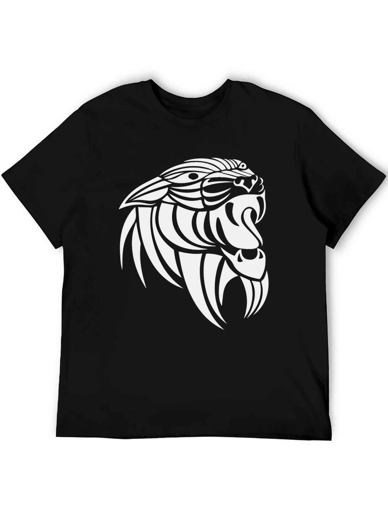 Mens Black T-Shirt with Saber-Toothed Tiger Graphic
