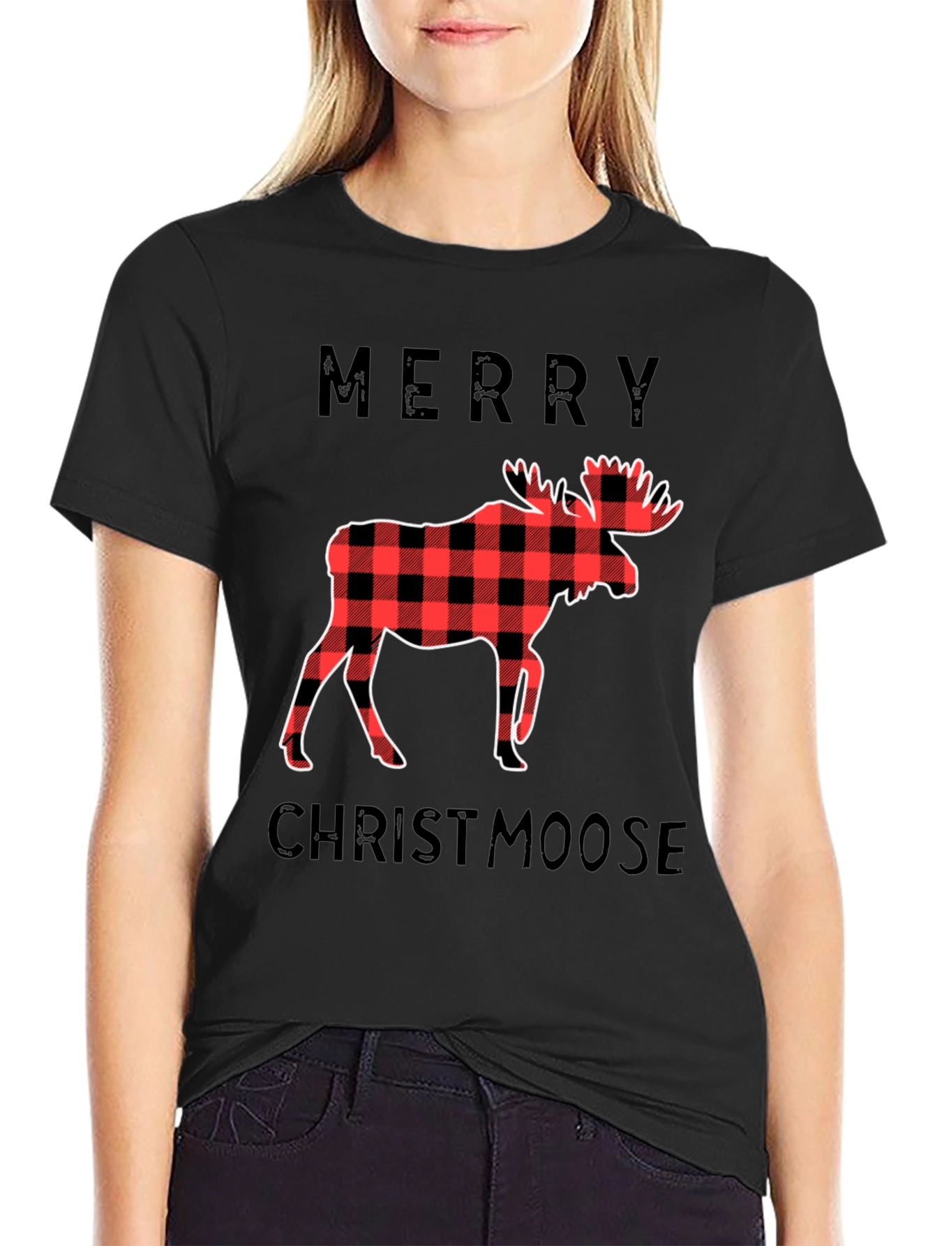 Merry Christmoose Black Graphic T-Shirt